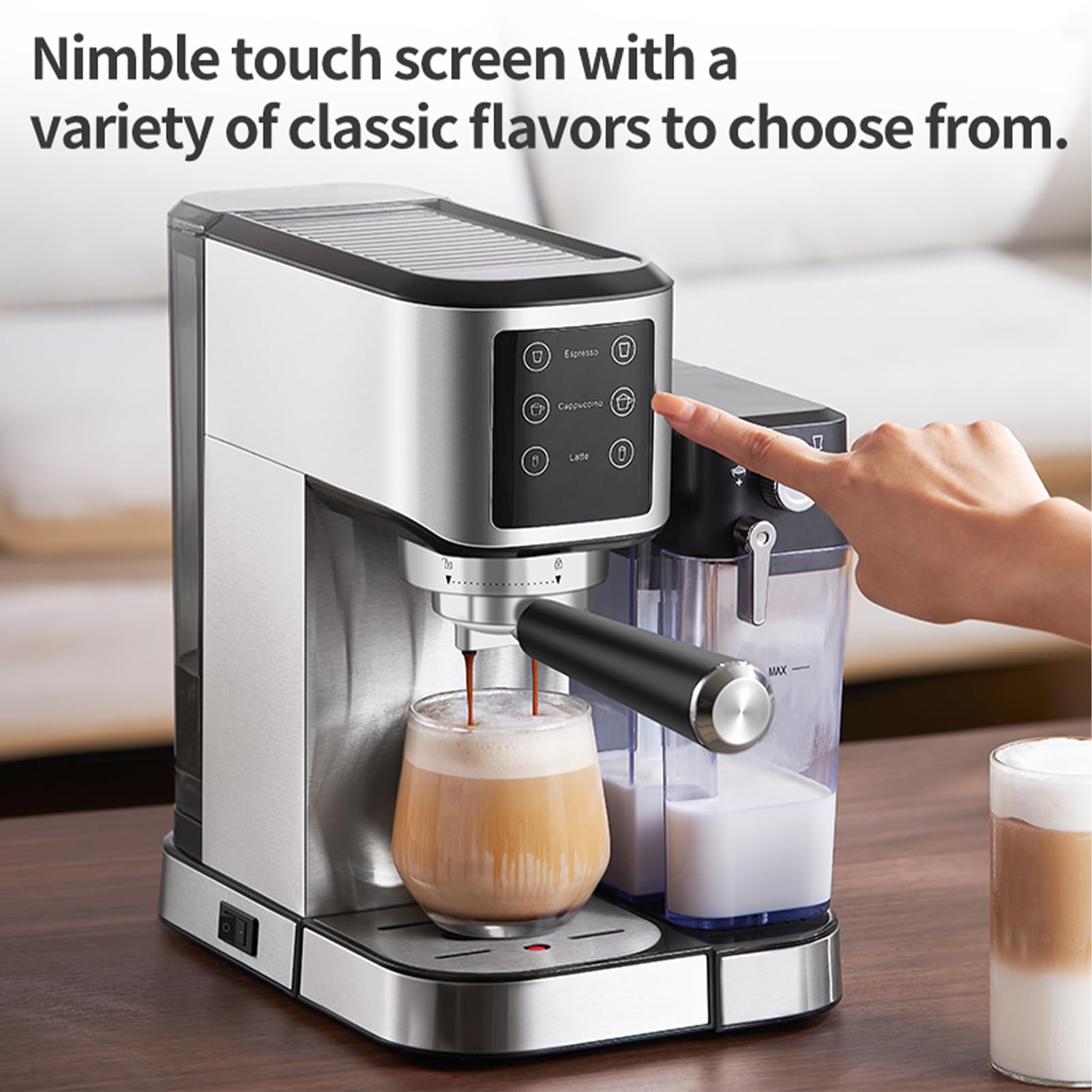 Inteligentny Ekspres do Kawy z Systemem Spieniania Mleka dla Domu, Innowacyjny Panel Sterowania Zapewniający precyzyjną temperaturę, Ekspres do Kawy ze Spieniaczem Mleka Miłośnicy Cappuccino