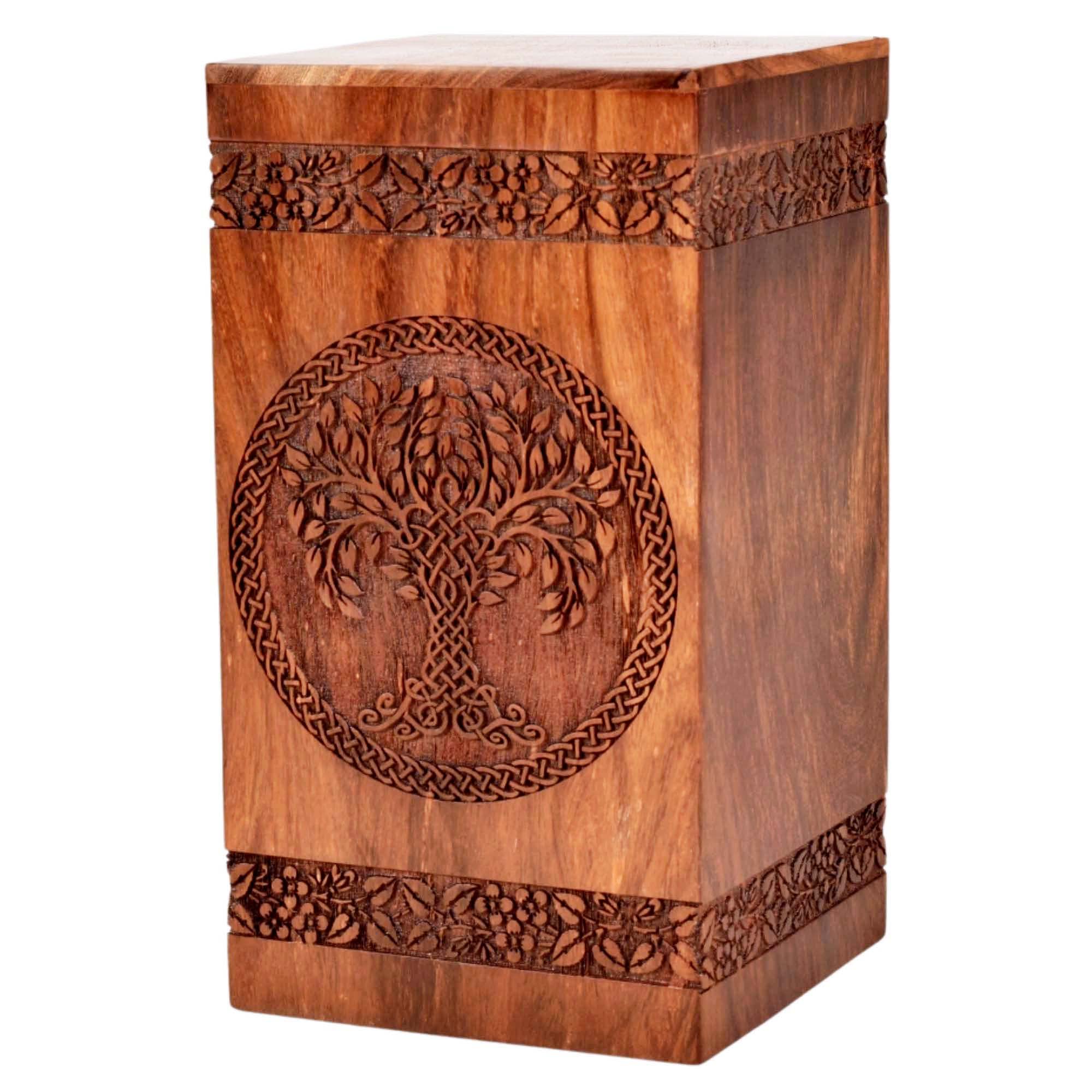 Rosewood Urn for Human Ashes - Tree of Life Wooden Box - Personalized Cremation Urn for Ashes Handcrafted Large Wooden Urn Box (XL(14X7.5”)640CU, Personalized Rosewood natural)