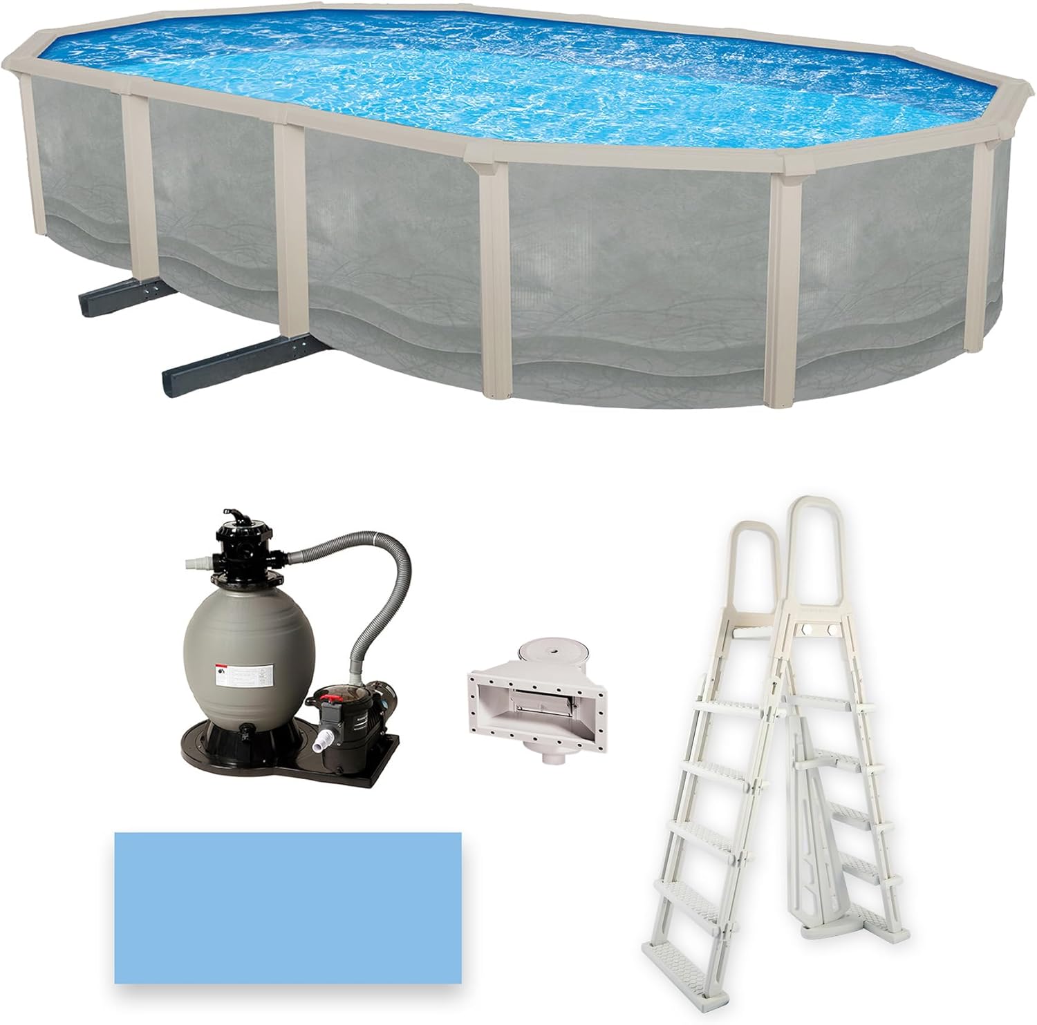 Trinity 15-ft x 30-ft Oval 52-in Deep Steel Wall Pool Package with 7-in Top Rail