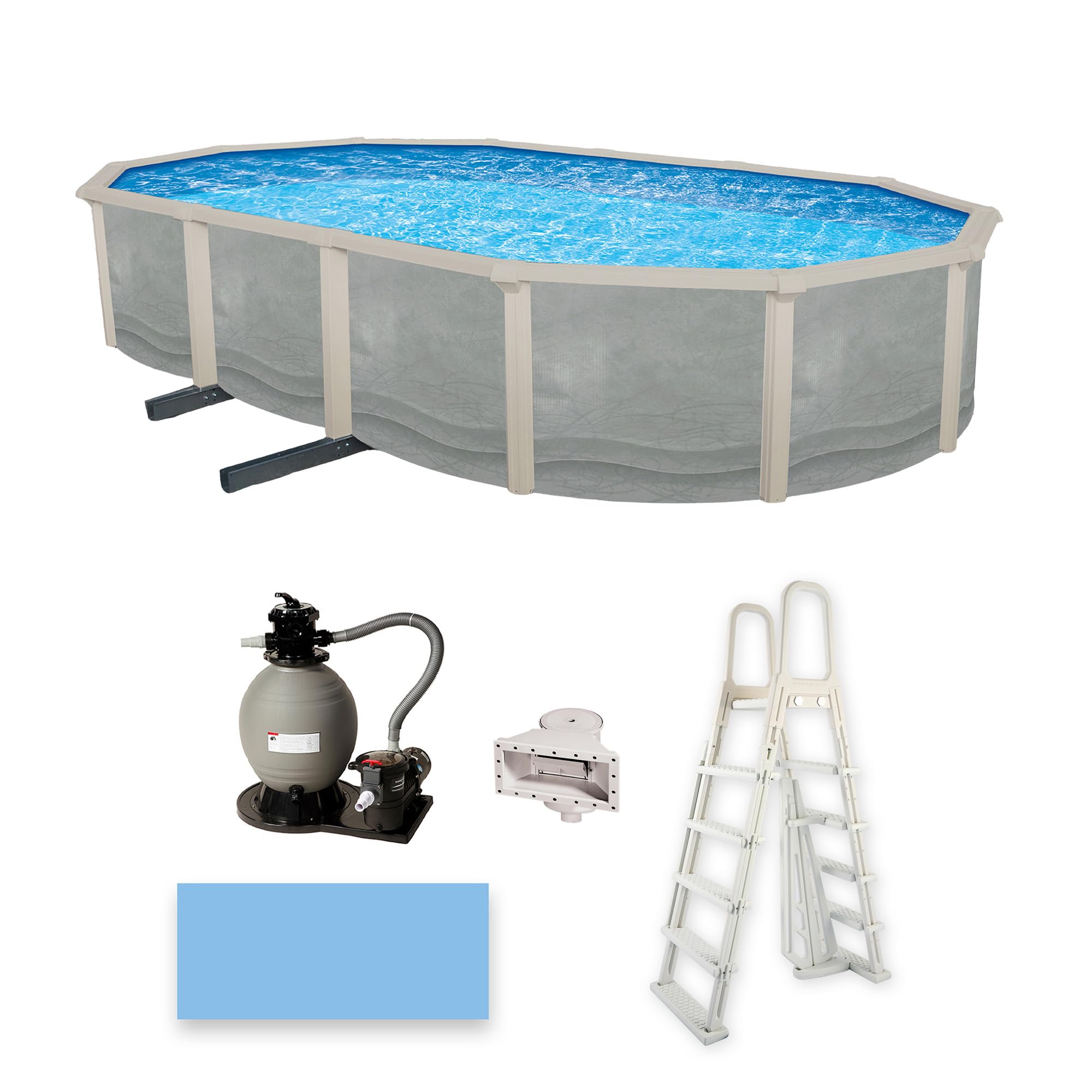 Photo 1 of [Just the Overlap Liner] Trinity 15-ft x 30-ft Oval 52-in Deep Steel Wall Pool Package with 7-in Top Rail