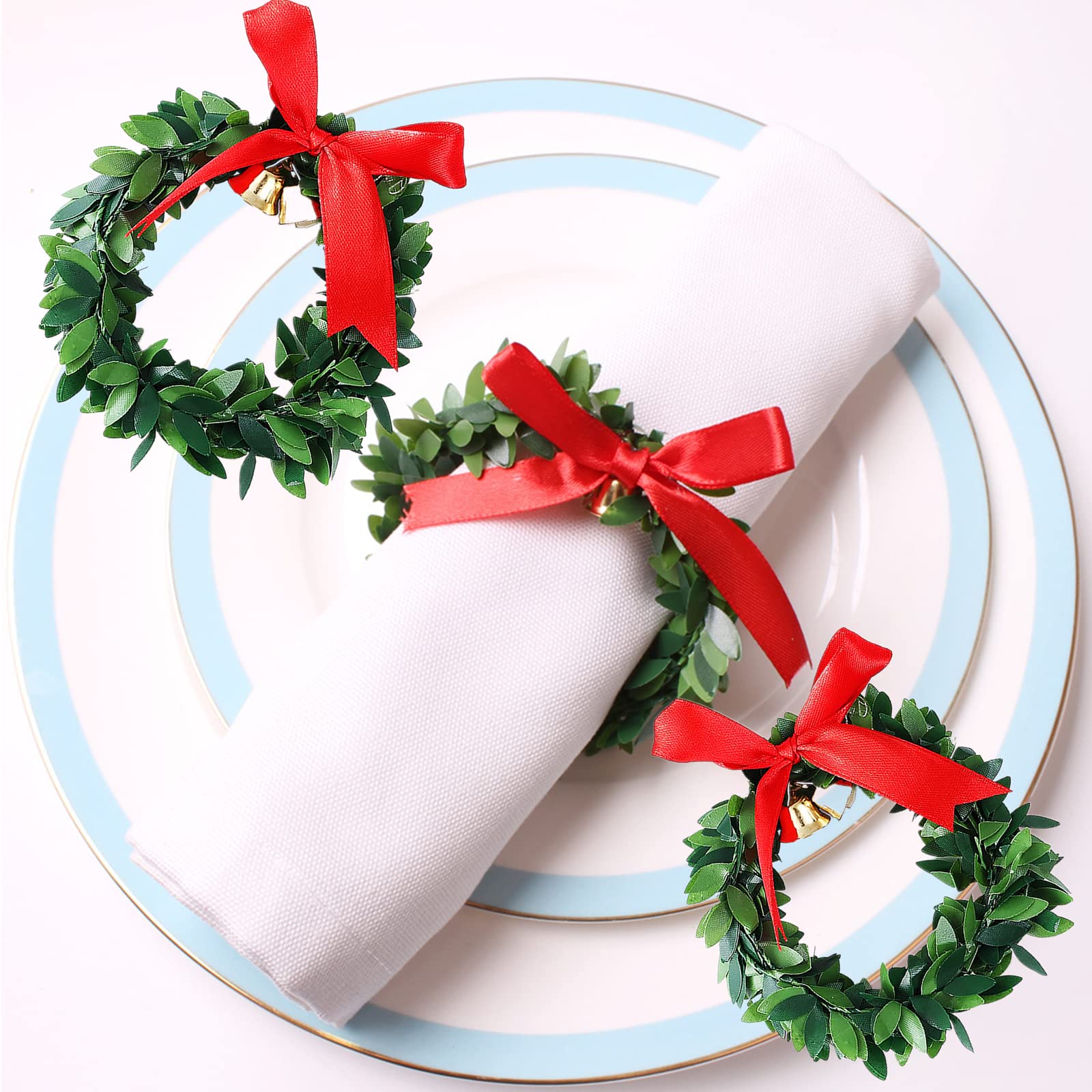 Lot De 5 Couronnes De Noël Artificielles Vertes Avec Nœud Et Cloche Dorée Pour Sapin De Noël, Décoration De Maison