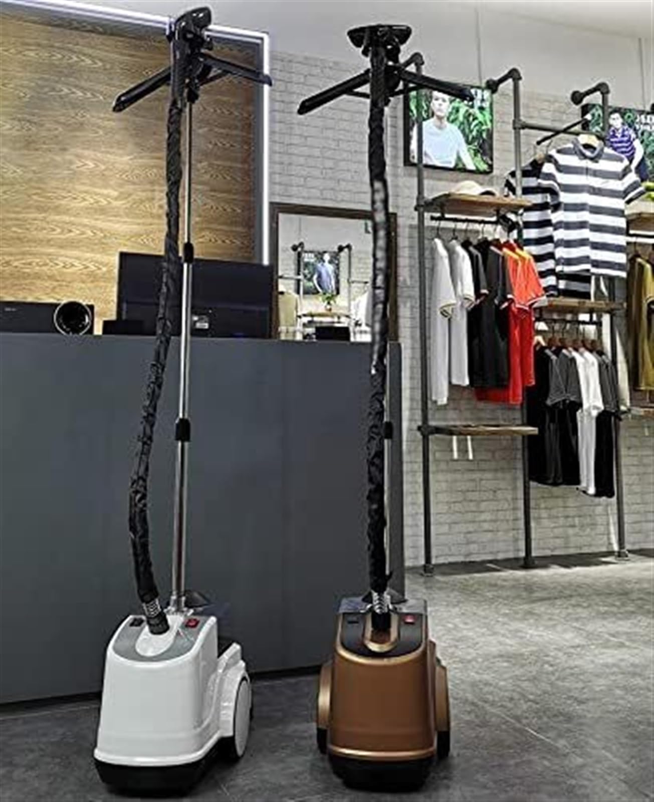 Profesjonalna pionowa parownica do odzieży 2000W parownica do ubrań do komercyjnych ubrań domowych żelazko na parze 45S szybkie nagrzewanie (Brown)