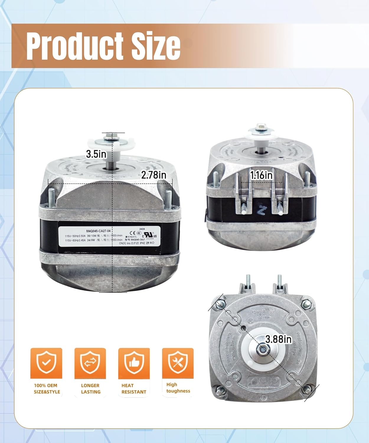 for ebm-papst M4Q045-CA27-04 Fan AC Motor,115V 36/10W 0.50A 50/60Hz 1550RPM,Shaded Pole Condenser Motor for Refrigeration Equipment,Freezer