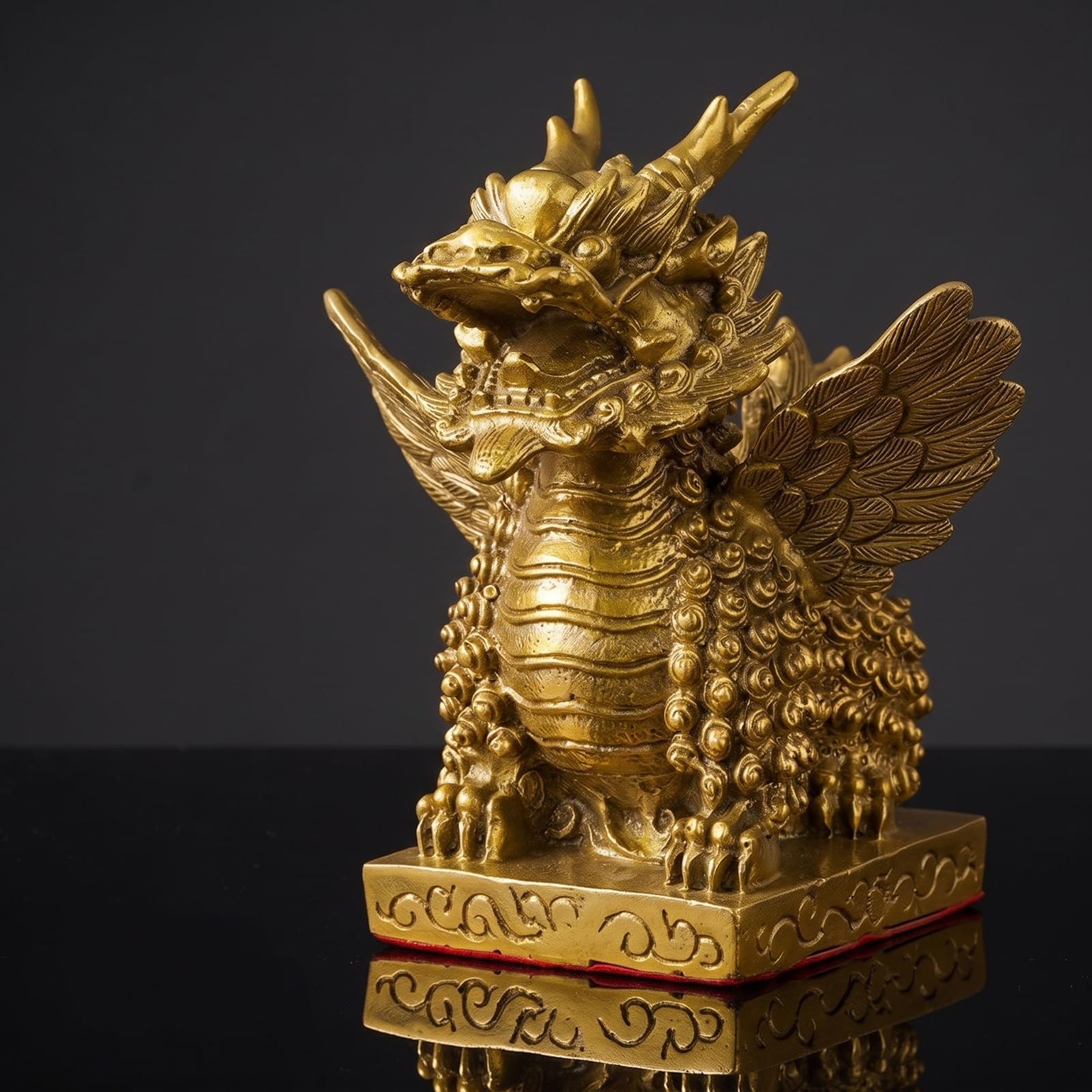 Drachenfigur Goldfarben Qilin-Figur Detailliert Drachenskulptur für Altar, 12 cm