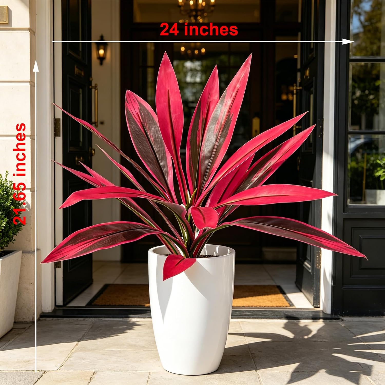 Large Realistic Artificial Boston Fern and Dragon's Blood Tree Plants, 21.6in UV Resistant Artificial Ferns, Vibrant Pink Purple Faux Foliage for Home Garden Patio Wedding Balcony Decor (8PCS)
