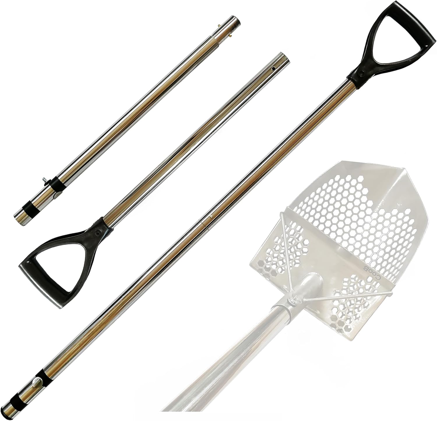 CooB Upgraded Travel Stainless Steel Pole Handle for Sand Scoop Scoops Shovel, Metal Detecting Detector Hunting Tool. Sand Scoop Not Included. (Stainless Steel Pole)