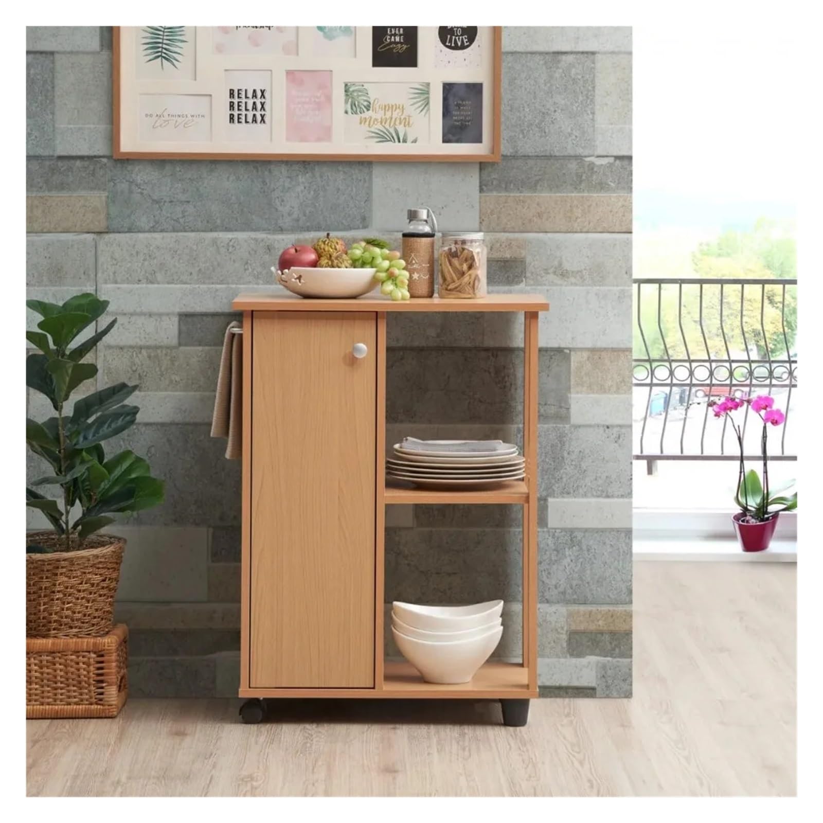 Chariot de Rangement Carro rodante de 2 Niveles,Muebles de Madera con gabinete,Estantes de Almacenamiento Abiertos,para Cocina y baño Chariot de Rangement