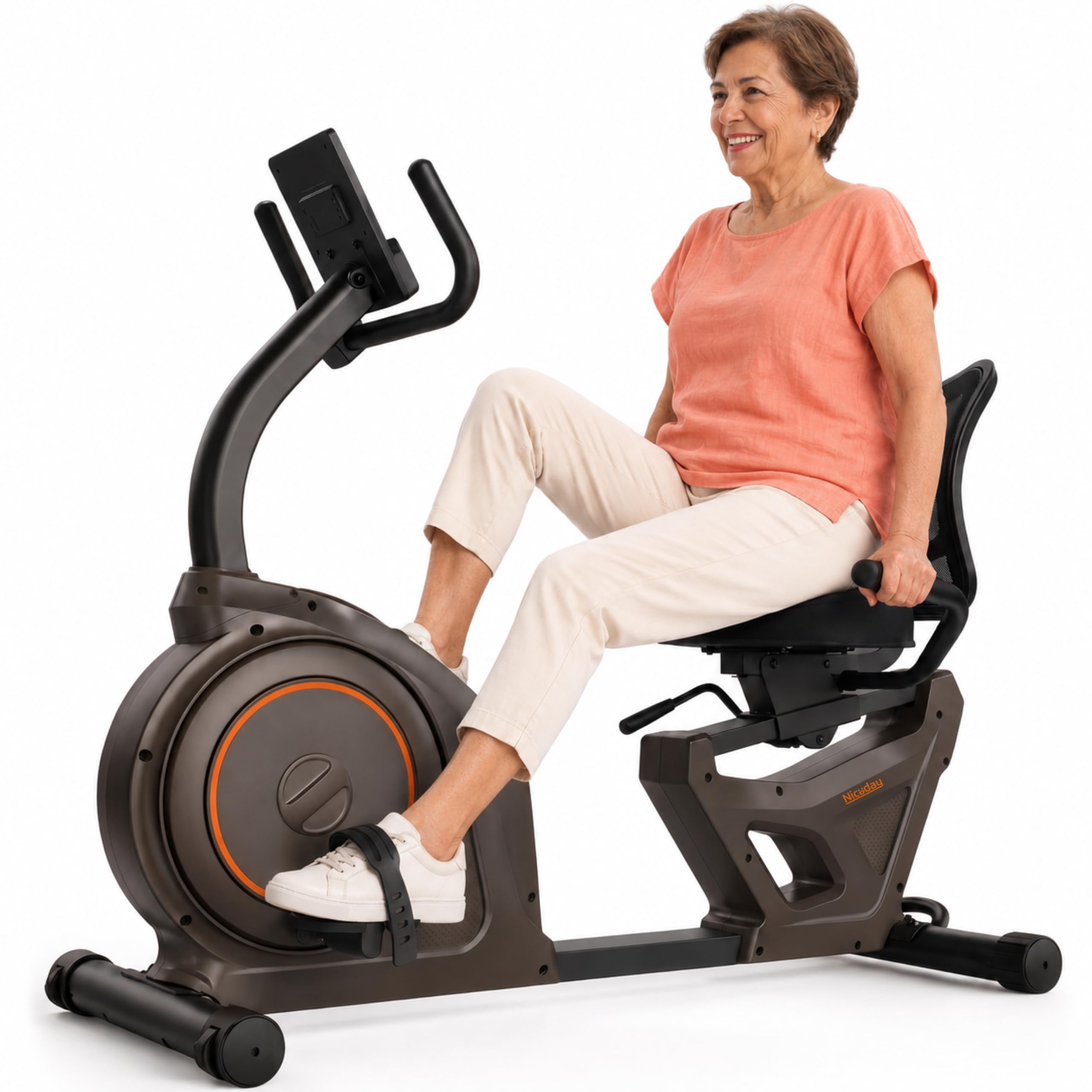 Niceday Cyclette reclinata per anziani, bici da casa silenziosa con 16 livelli di resistenza, sedile ergonomico con schienale, allenamento delicato sulle articolazioni, preassemblata all’85%