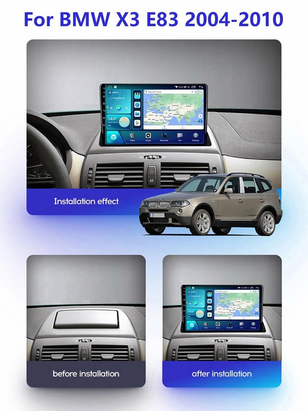 Car Stereo Carplay Radio de Coche para BMW X3 E83 2004-2010 Soporta Bluetooth, Control Volante, USB, WiFi, 4G, Mirror-Link, GPS Navegador/Radio FM, 4 Nuclear 1G+32G