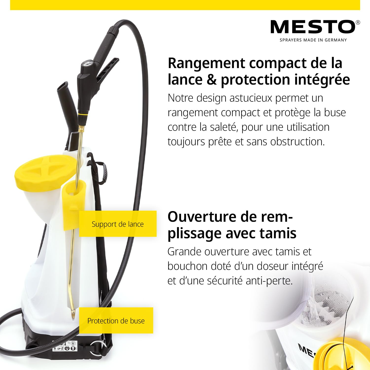 MESTO RS125 Pulvérisateur à Dos 12 L avec écran de pulvérisation Rond | Pulverisateur de Jardin a Dos à Pression 6 Bar | Pulverisateur a Main pour désherbage, arrosage et Protection des Plantes