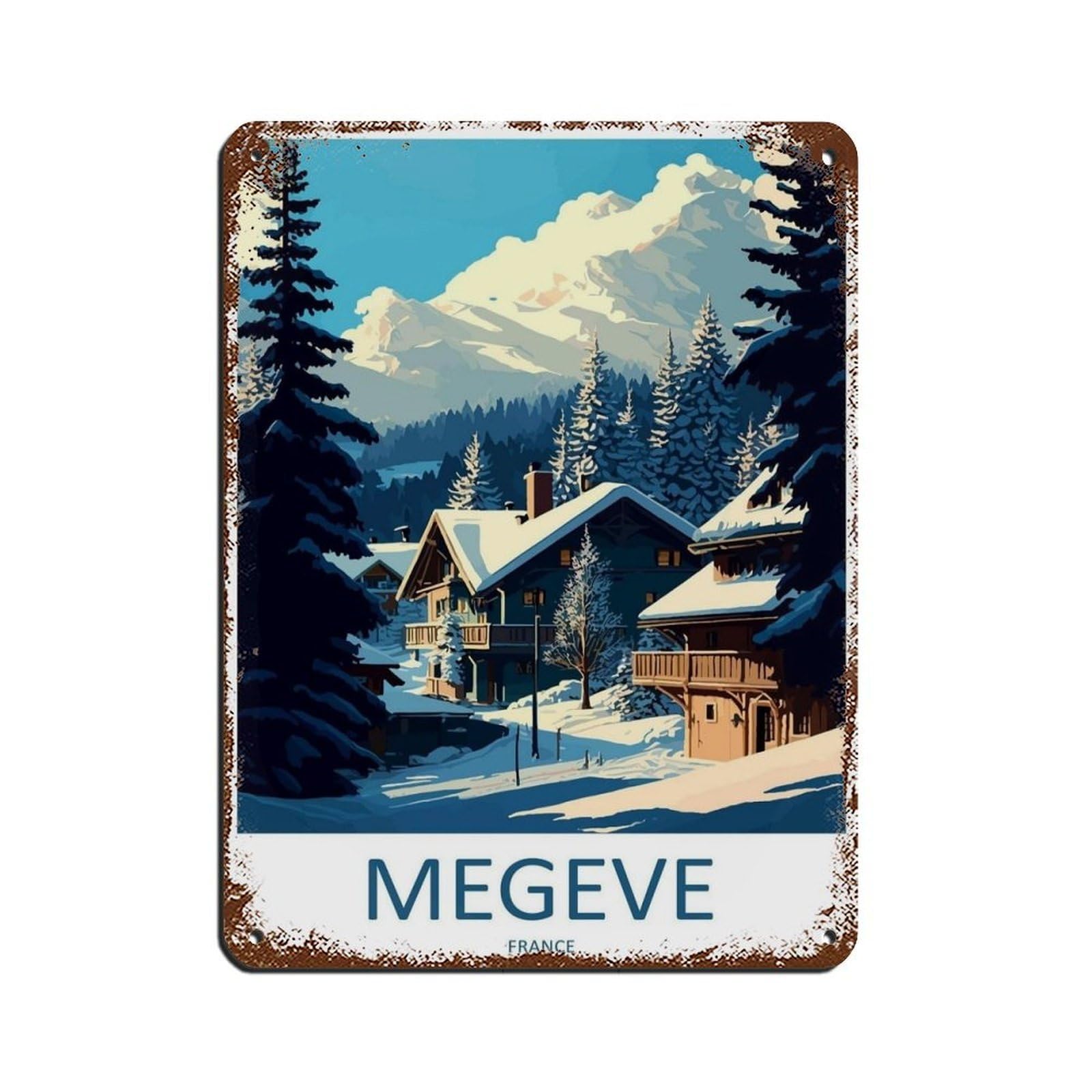 Megeve Travel Art Ski Art Lover Gift (85) Retro Poster Metal Tin Sign Chic Art Retro Iron Painting Bar People Cave Cafe Family Garage Poster Wall Decoration 12x16inch(30x40cm)