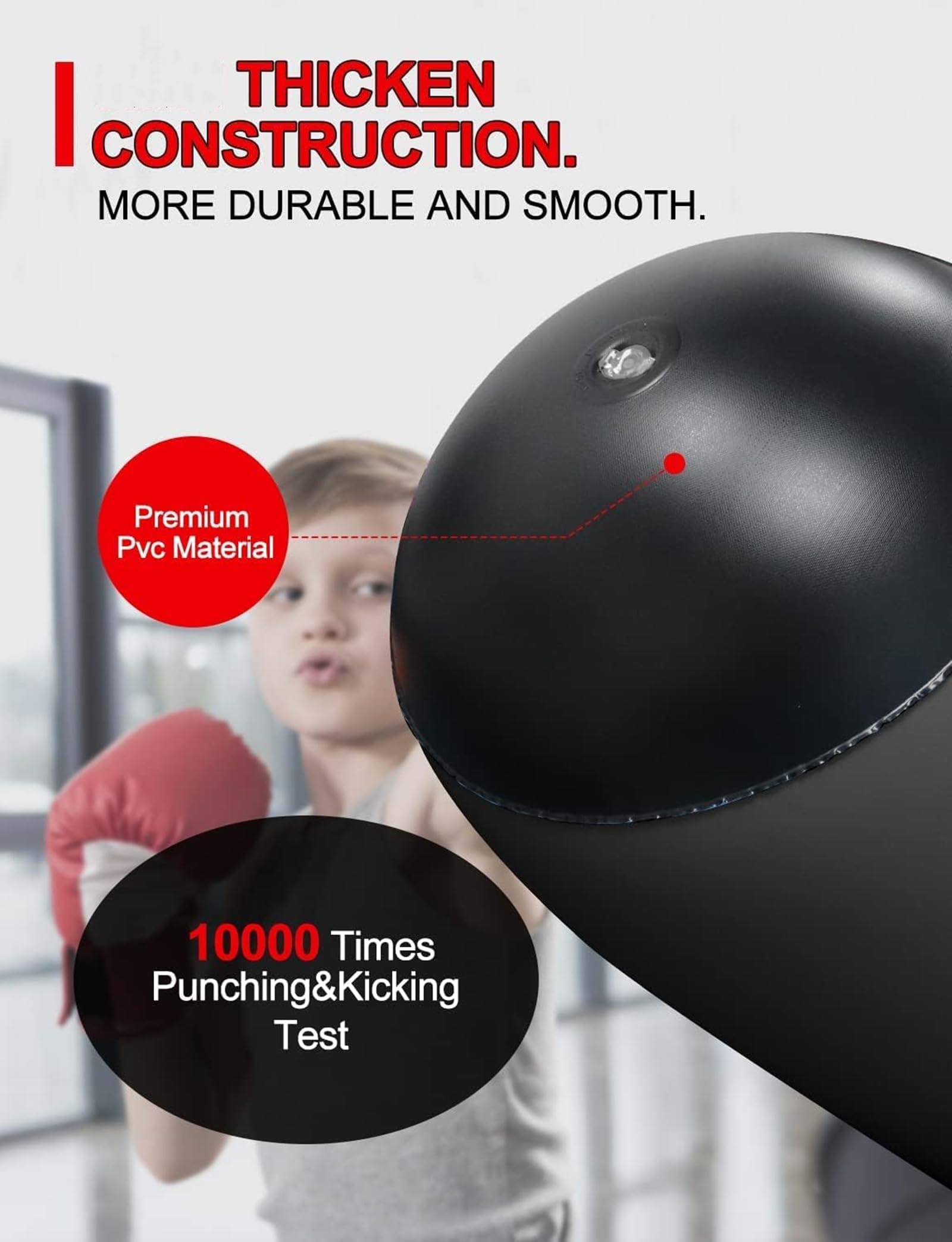 Sac de Frappe Enfant avec Gants de Boxe 165cm Ninja Gonflable Sac de Boxe pour Enfants 3-12 Ans Matériau épais Kit de Boxe pour Jeux Actifs et Réduction du Stress Cadeau pour Garçons et Filles - 5