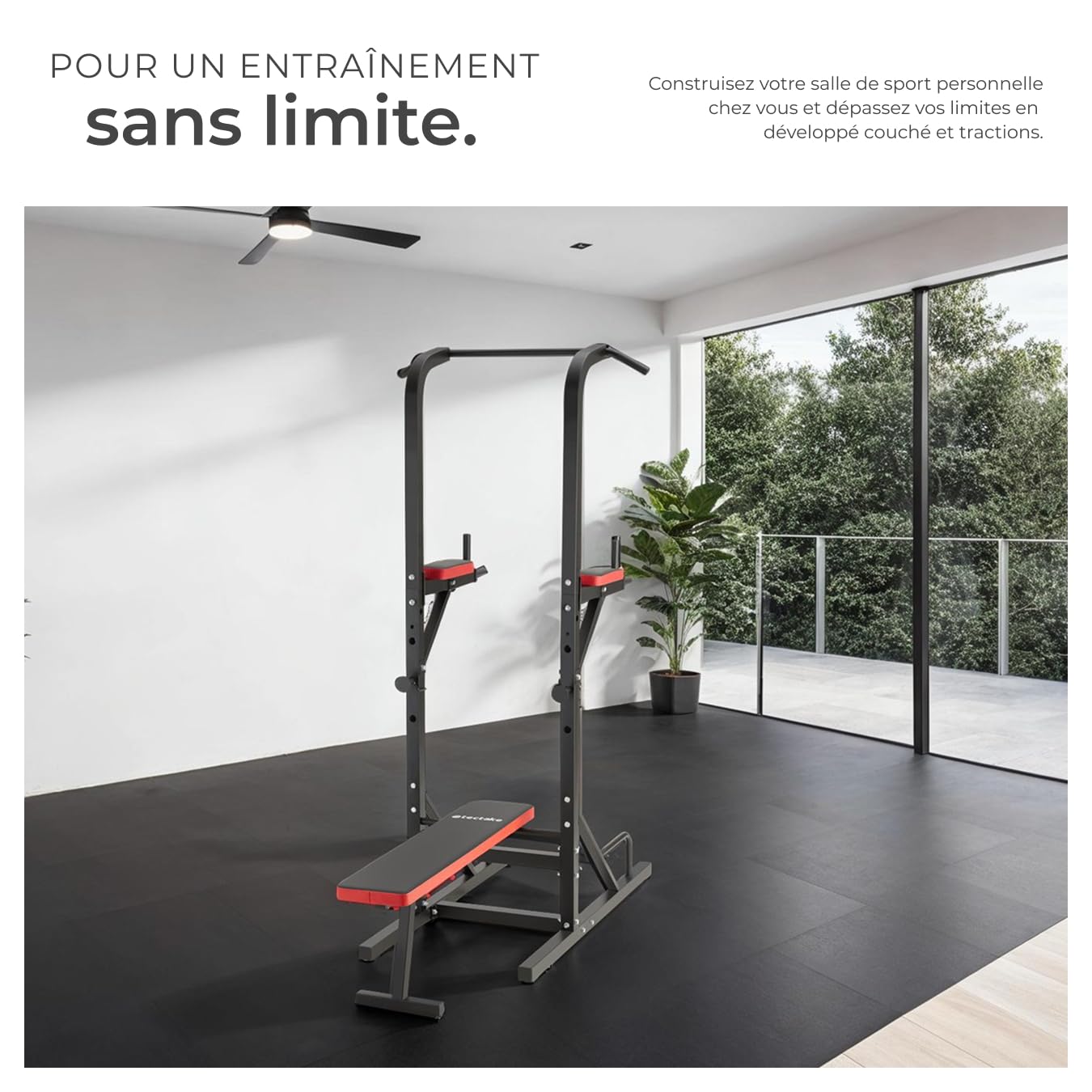 tectake® Station de Musculation Cage de Musculation Banc de Musculation Pliable Barre de Tractions Appareil Musculation Banc d'haltères Barre Musculation Sport Maison Fitness 180 x 95 x 210 cm