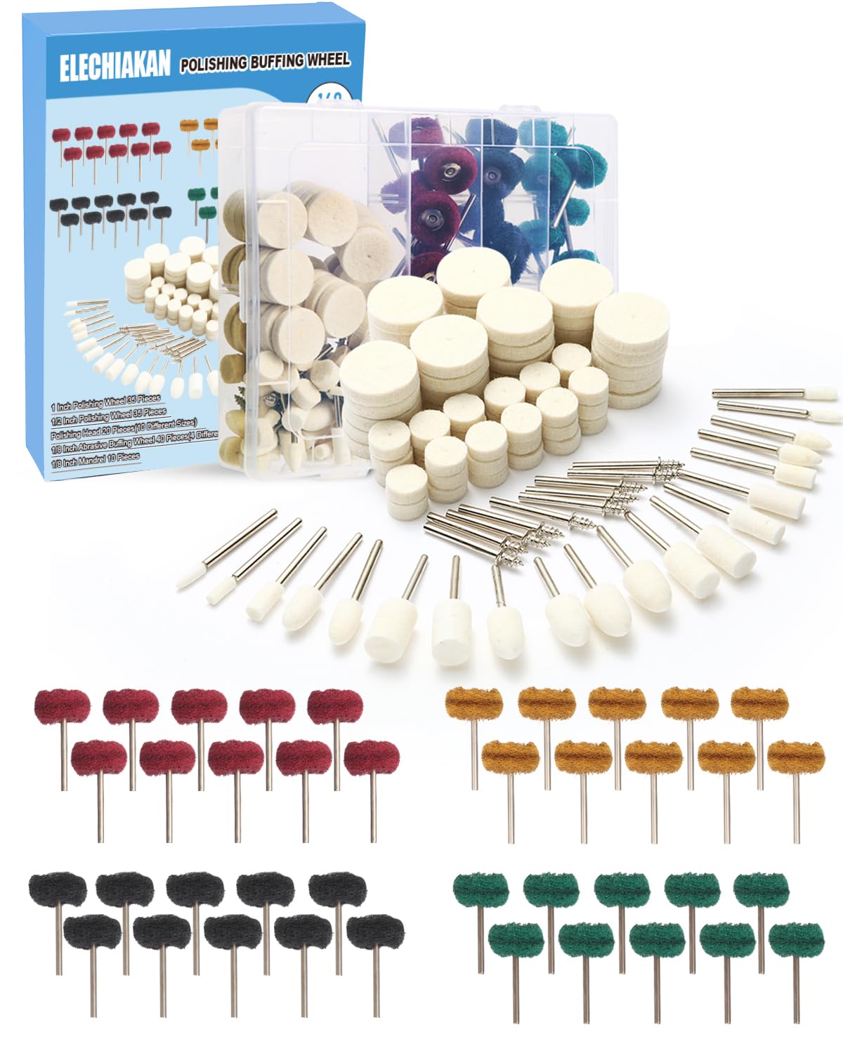 140 PCS Polishing Kit for Dremel, Abrasive Buffing Wheels Polishing Bits for Rotary Tool Accessories with 1/8 Inch Shank, Sanding Kit for Metal, Resin, Wood Watch, Jewelry, Aluminum and Brass with Box 140 PCS Polishing Kit for Dremel, Abrasive Buffing Wheels Polishing Bits for Rotary Tool Accessories with 1/8 Inch Shank, Sanding Kit for Metal, Resin, Wood Watch, Jewelry, Aluminum and Brass with Box