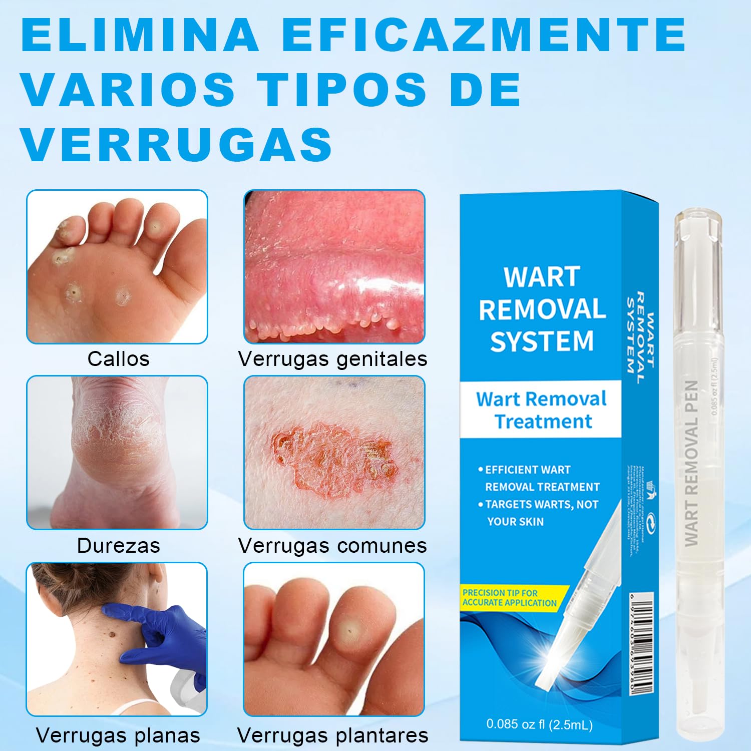 Removedor de verrugas de acción rápida para rostro y cuerpo - Lápiz con ácido salicílico y pincel de precisión | Fórmula suave para eliminar verrugas, tamaño viaje (2.5ml)