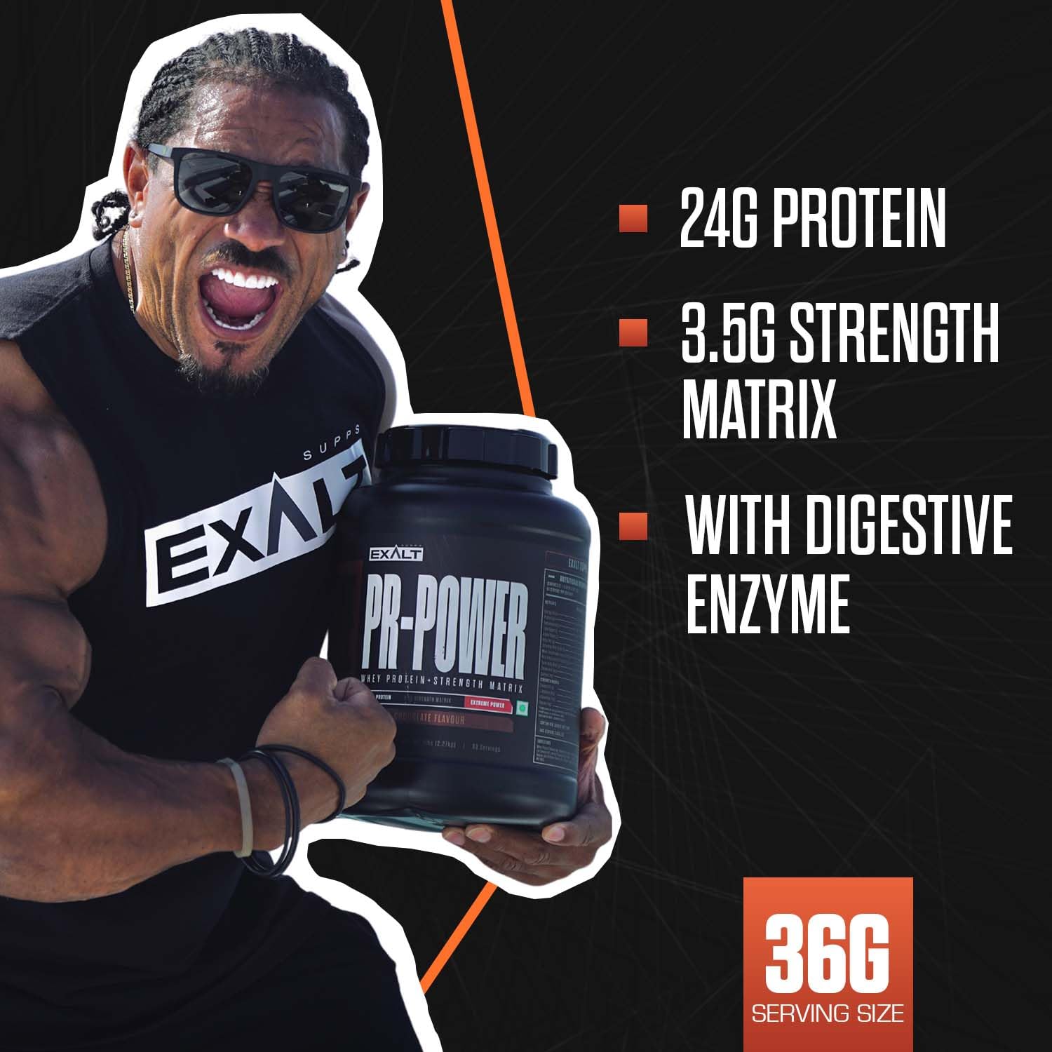 The PR- Power Whey Protein + Strength Matrix | 2.27 Kg | 63 Servings | 24g Protein | 3.5g Strength Matrix | Zero Added Sugar | Extreme Power (Caffe Latte) — Amazon image 4