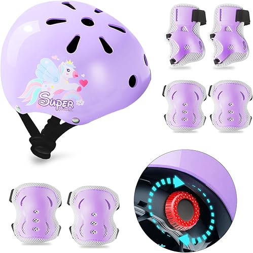 Miniatura 1 de Casco de bicicleta para niños, rodilleras, coderas, muñequeras, equipo de protección, cascos ajustables para niños de 3 a 5 años, 2 a 8 años para