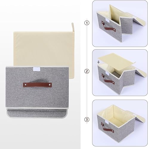 Miniatura 4 de Contenedores de almacenamiento plegables con tapas y asas de piel sintética, tablero de plástico PP, caja de almacenamiento de tela de lino lavable,