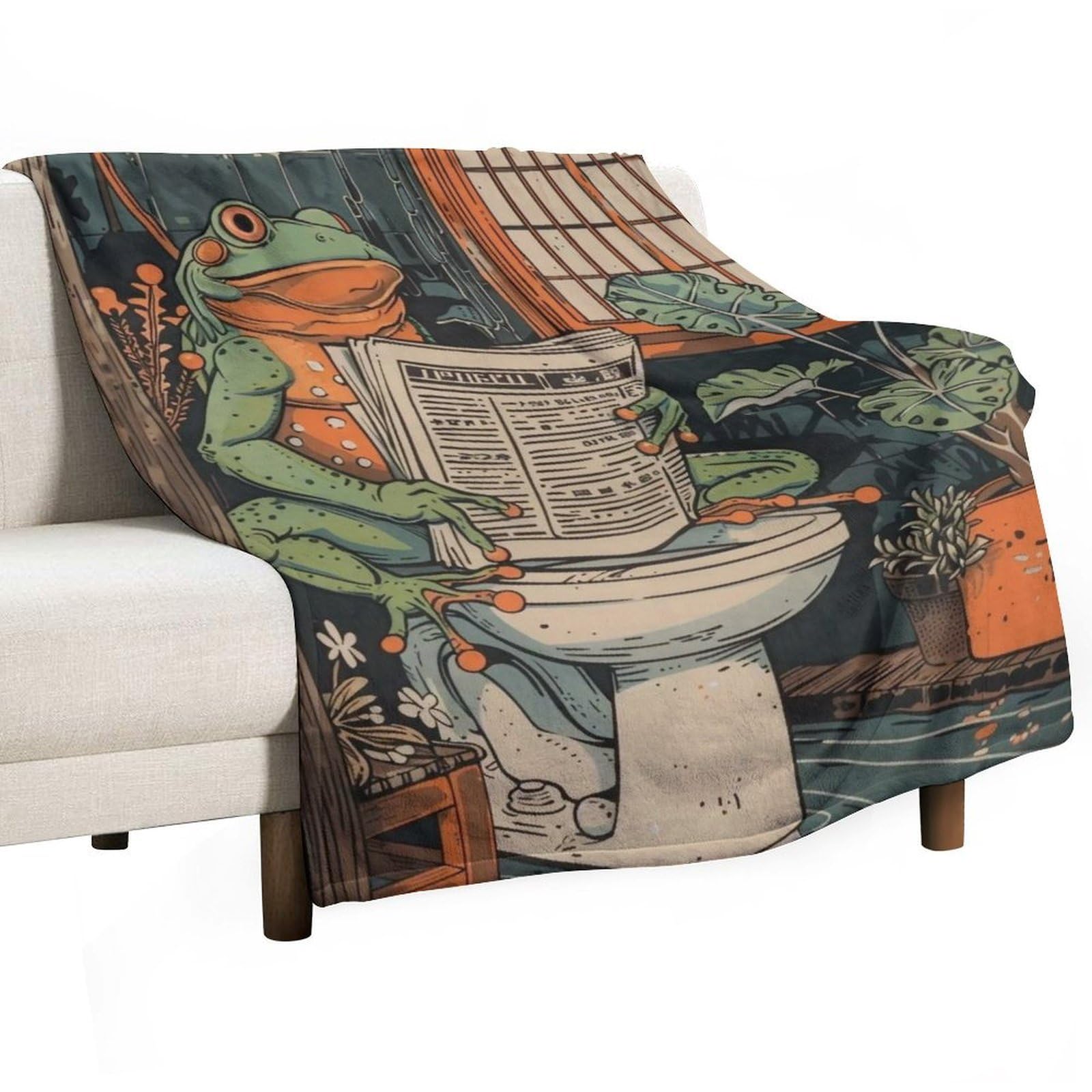 YHGSREUOH Frog Reading Newspaper on Toilet 03 Flannel Blankets Fleece Soft Throw Lightweight Plush Gifts for Couch, Bed, Cozy Sofa Plush, Chair, Lovers 138x175cm(55x70in)