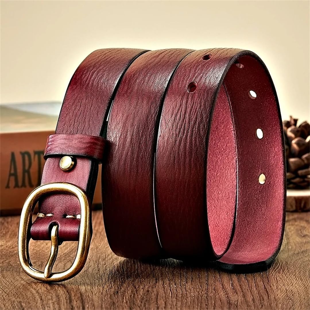 Wvapzxx Cinturón de piel de vaca de 2,8 cm con hebilla de cobre para mujer, cintura retro