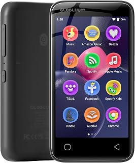 96GB MP3 Player with Bluetooth 5.0 and WiFi, Music Player with Spotify, Audible, Amazon Music, Libby, Spotify Kids, 4" Touchscreen Android MP4 Player with HiFi Sound, FM Radio (Glossy Black)