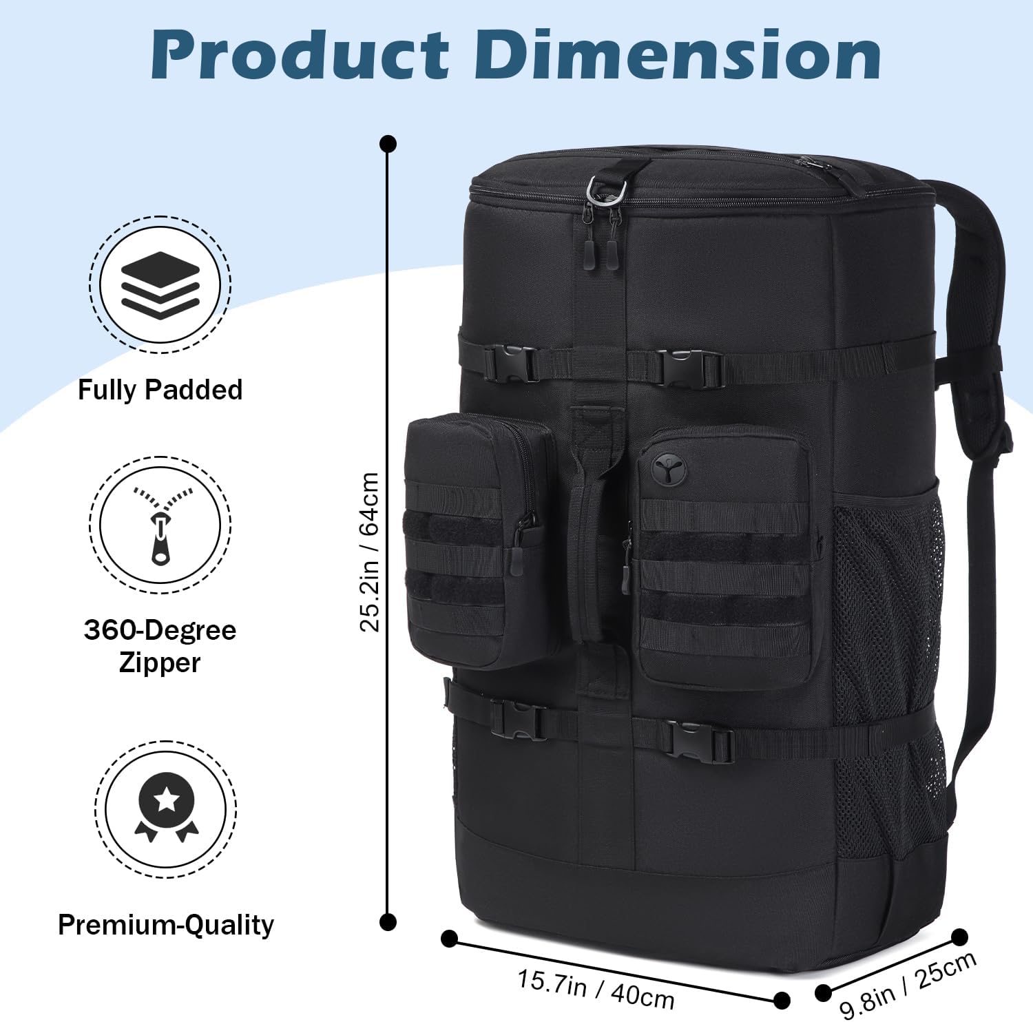 Scuba Regulator Bag & 65L Scuba Diving Backpack (Black+Black)