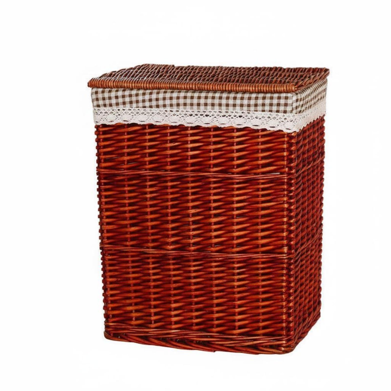 Large Capacity Wicker Laundry Basket with Lid Long-Lasting Woven Storage Hamper with Liner for Bedroom, Bathroom, 31x26x37cm, Brown Coffee Plaid-image-43