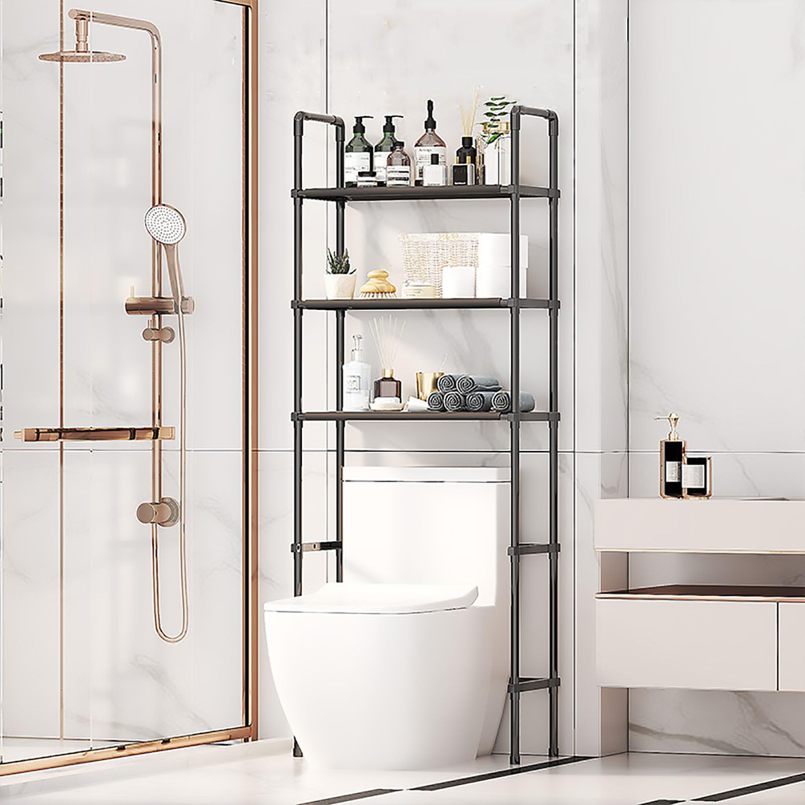 Genérico Estante de Almacenamiento de Acero Inoxidable sobre el Inodoro: Organizador Independiente de 3 Niveles para artículos Esenciales de baño, Estante para Inodoro Que Ahorra Espacio, Elegante di