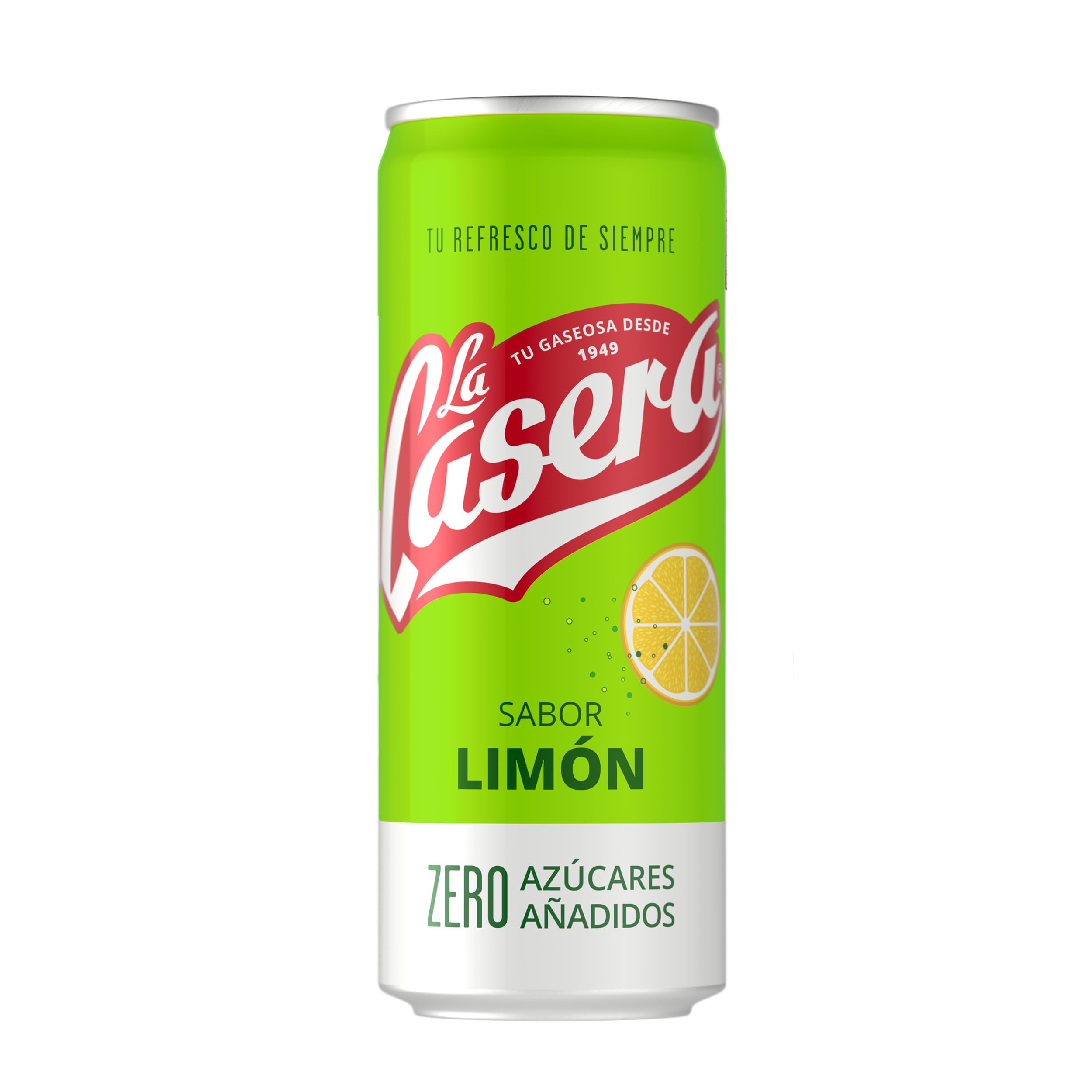 La Casera Limón, Refresco con Gas, Cero Azúcares añadidos - Lata, Pack 24 x 33 cl