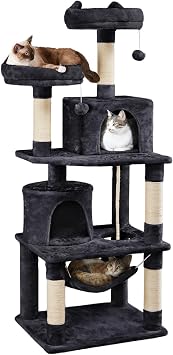 Yaheetech 62.5inches Cat Tree Cat Tower Cat Condo with Platform & Hammock, Scratching Posts for Kittens Pet Play House with Plush Perch for Indoor Activity Relaxing, Black