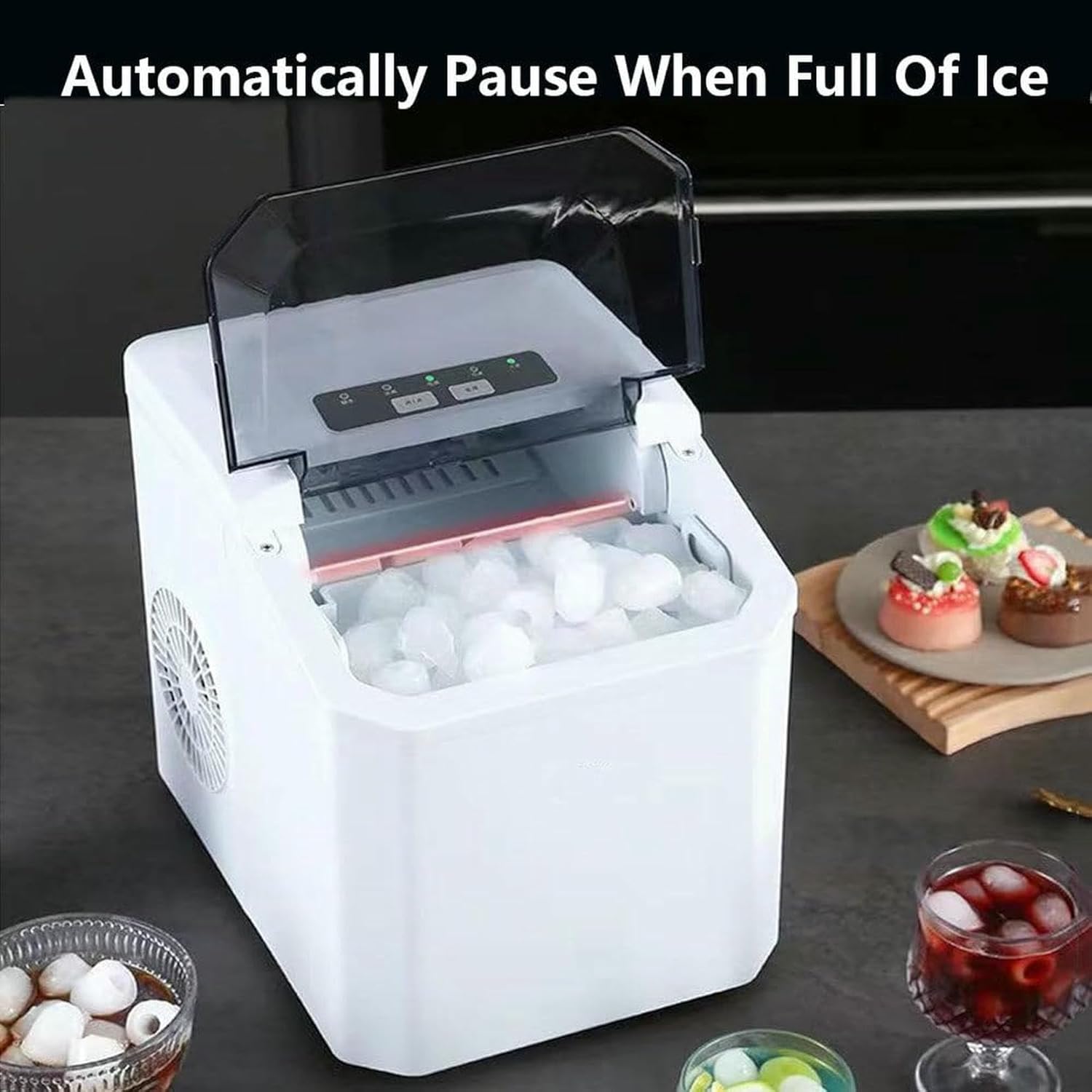 Ice Maker Countertop, Portable Ice Machine with Basket and Scoop,26 Lbs/24h,9 Ice Cubes Ready in 7 Mins, 2 Sizes of Bullet Ice for Home, Kitchen,Camping,Rv