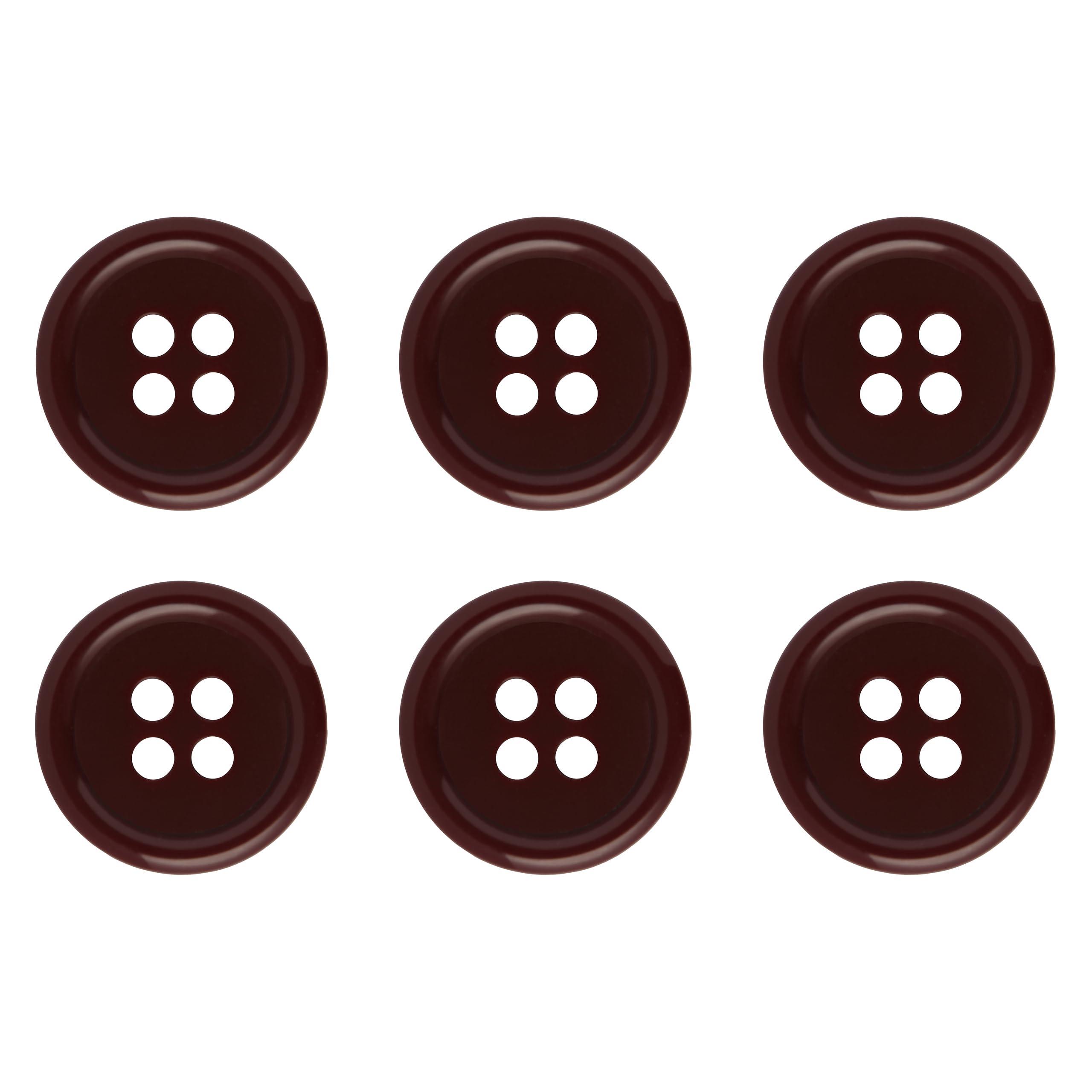 Pack of 6 Burgundy Sew on 18mm Round Buttons Flat 4 Holes 28L 28 Ligne
