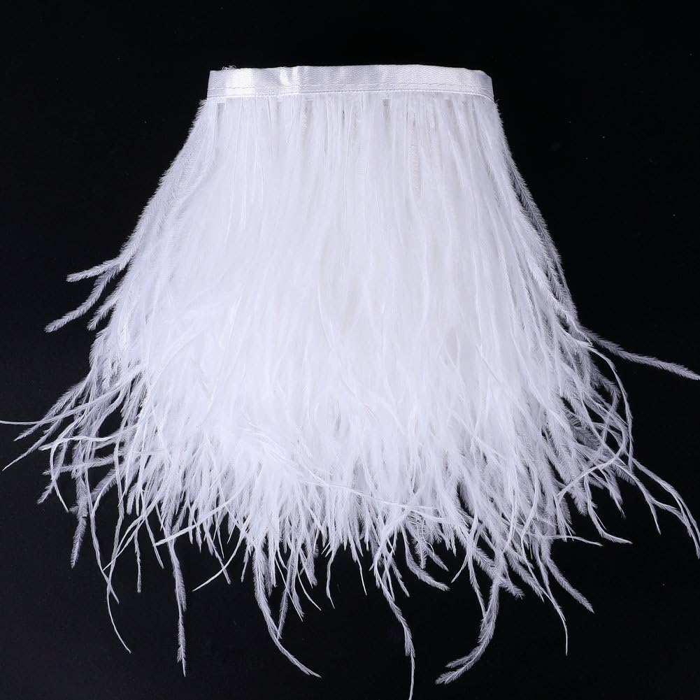 2 Yards Ostrich Feathers Fringe Trims - for Dress Sewing Crafts Costumes Decoration (White)