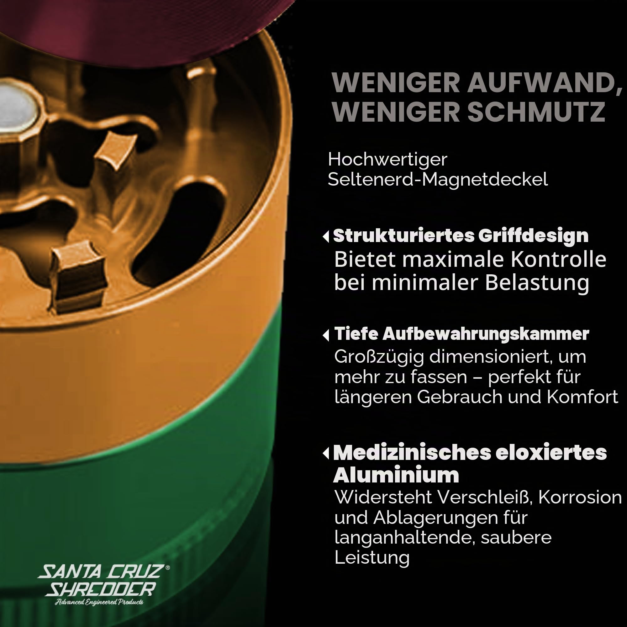 Santa Cruz Shredder Kräutermühle aus Metall, gerändelt, für stärkeren Griff, 3 Stück, klein, 4,3 cm (Rasta)