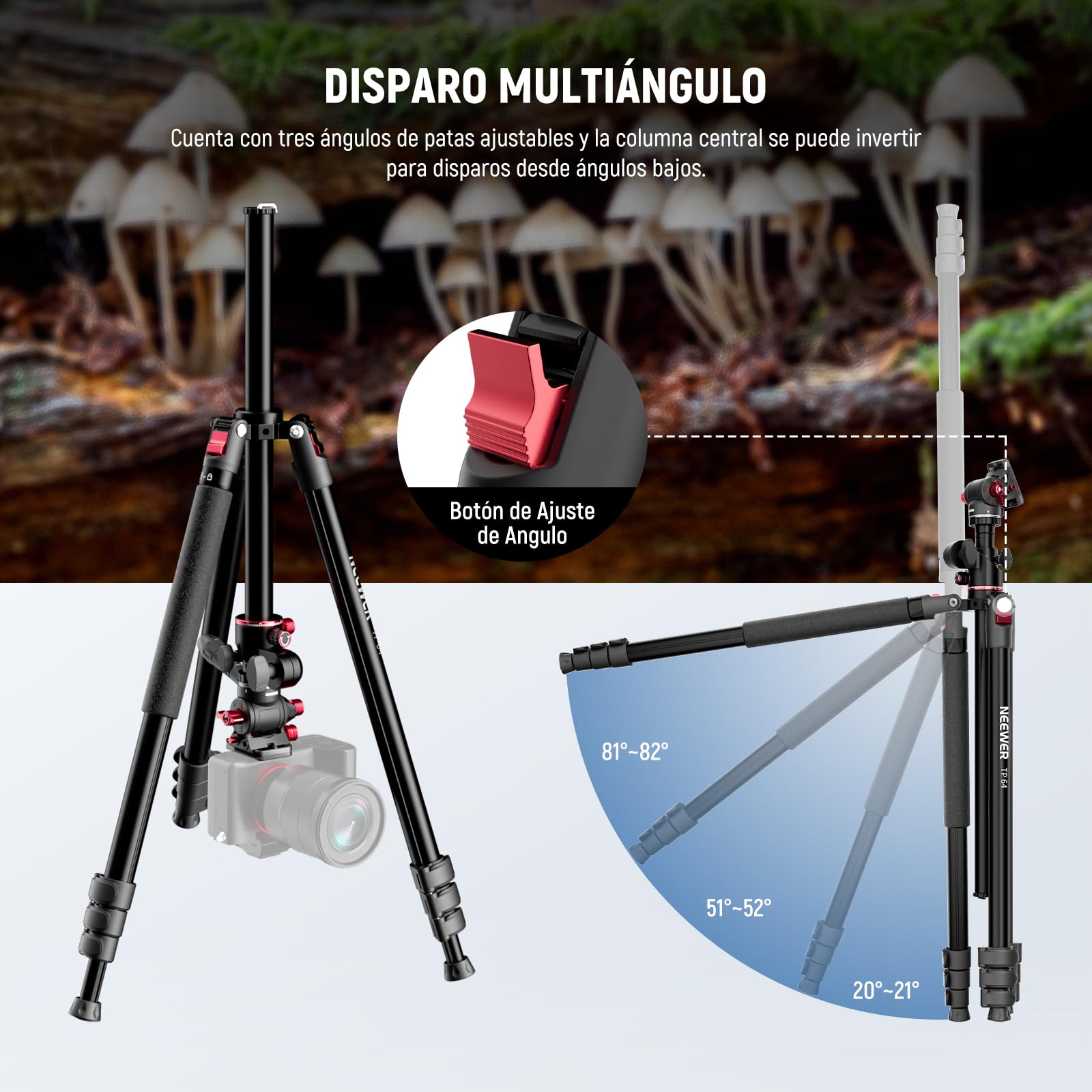 NEEWER Overhead Trípode Monopié Horizontal Cámara con Cabeza Fluida & Columna Central Flexible, 90 Inch Metálico DSLR Video Soporte Viaje, Placa QR Arca & Patas Invertidas, Carga Máxima 13,2lbs, TP64