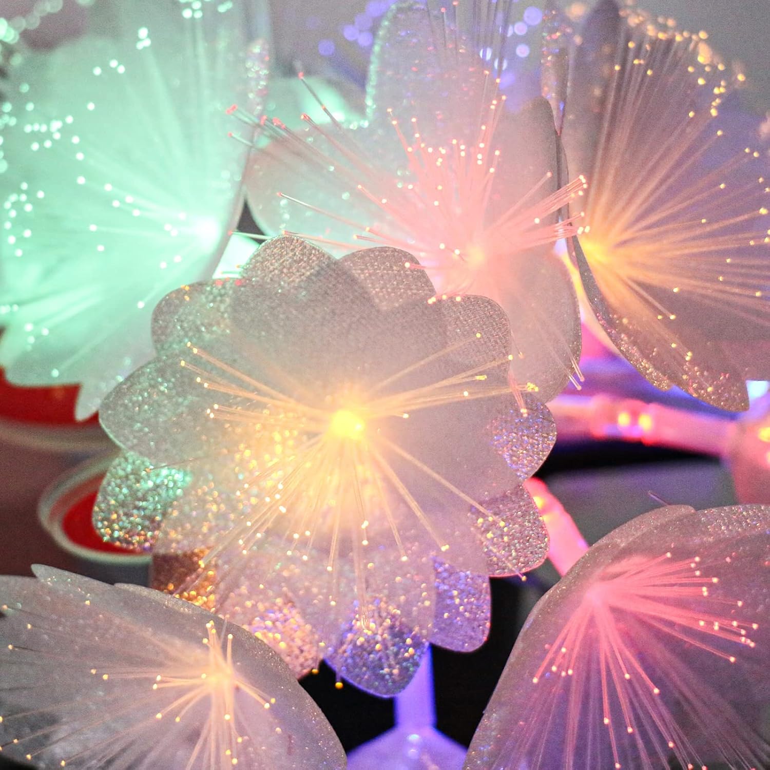 Fiber Optic Flower String Light, 14ft 20 Led Flower Light Waterproof, Battery Powered, for Bedroom, Christmas Tree, Garland, Wedding Party, New Year, Garden Romantic Decor Warmwhite