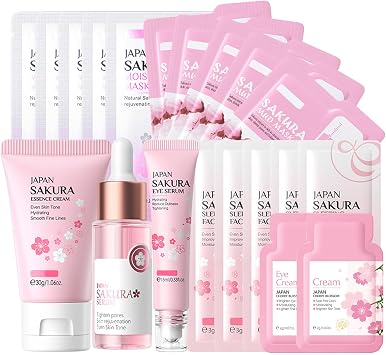 Asheyya Sakura Skincare Set & Kits, Skin Care for Teenage Girls, Skincare for Kids with Face Cream, Face Serum, Lip Mask, Sleep Mask, Eye Mask, Mud Mask20 Pcs