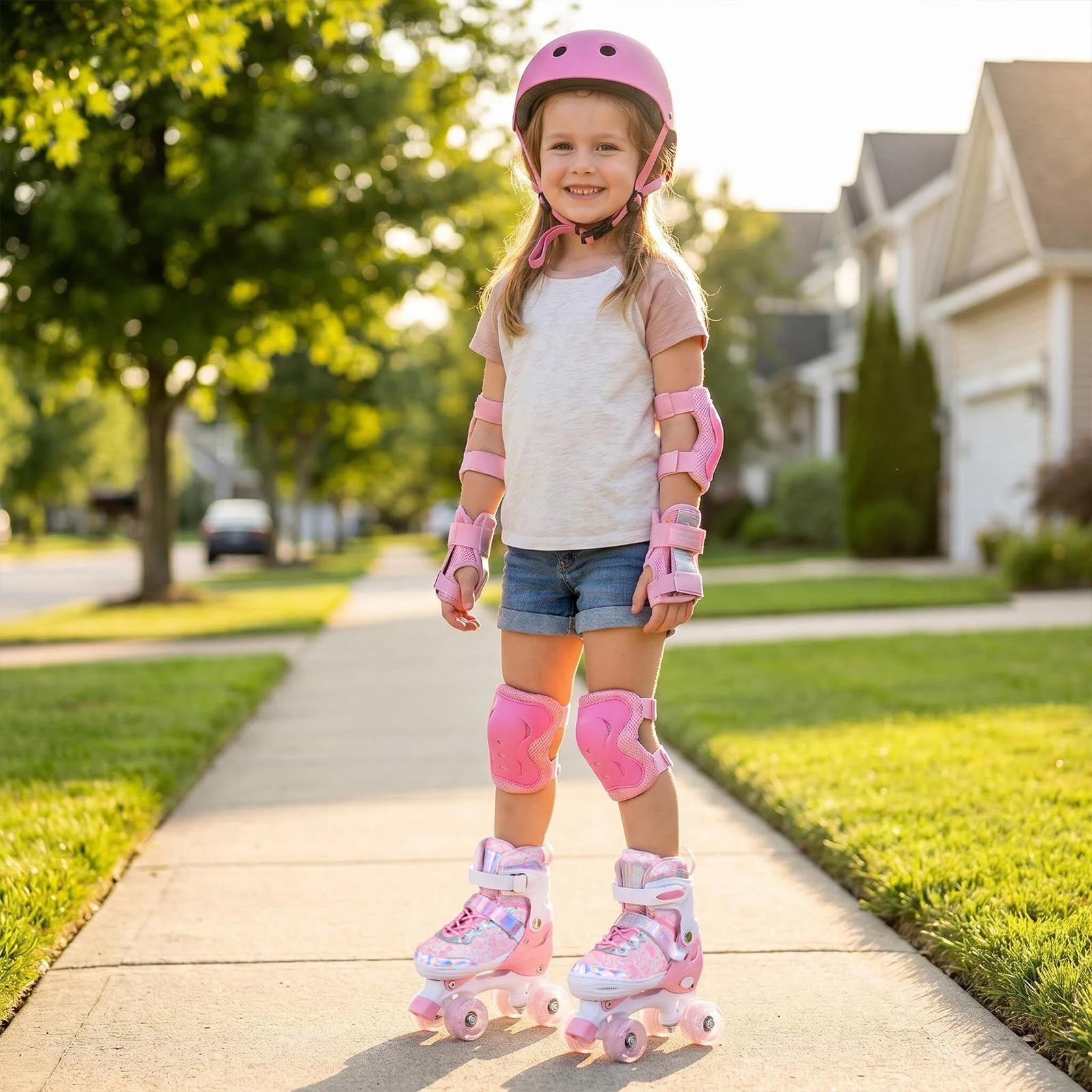 4 Sizes Adjustable Kids Roller Skates for Girls Boys Indoor Outdoor Sports, Love-Pink, Small-Little Kids - Image 2