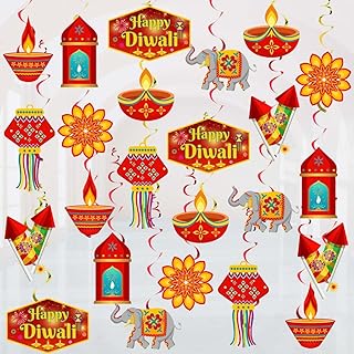 Diwali Hanging Swirls - 24 Pack Happy Diwali Hanging Decorations for Indian Festival of Lights Decor Deepavali Party Supplies