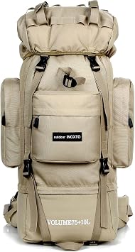 IX INOXTO 85L Lightweight Internal Frame Hiking Backpack for Men Women, Waterproof Travel Camping Backpack with Rain Cover Khaki