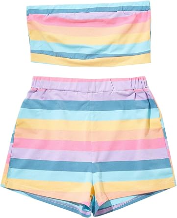 Rainbow striped shorts womens Clearance