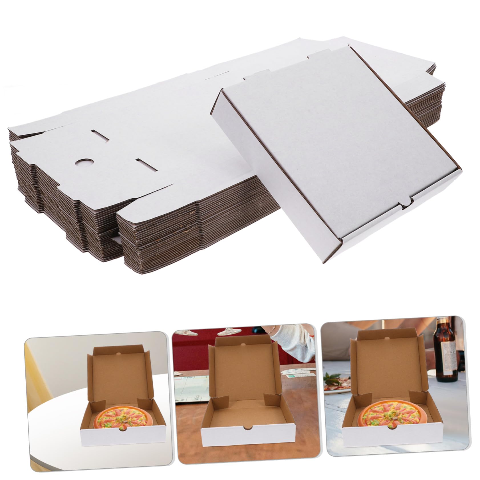 Cajas de Pizza de Papel Kraft Blanco 30 Unidades de Cartón Corrugado | Reutilizables, para Llevar y Horno, 7 Pulgadas, Conservación de Frescura