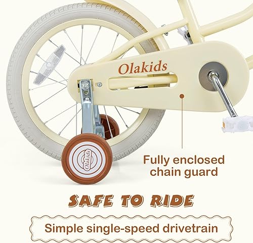 Miniatura 6 de Olakids Bicicleta para niños, 12, 14, 16, 18 pulgadas, bicicleta para niños pequeños con ruedas de entrenamiento, cesta de seguridad, manillar de