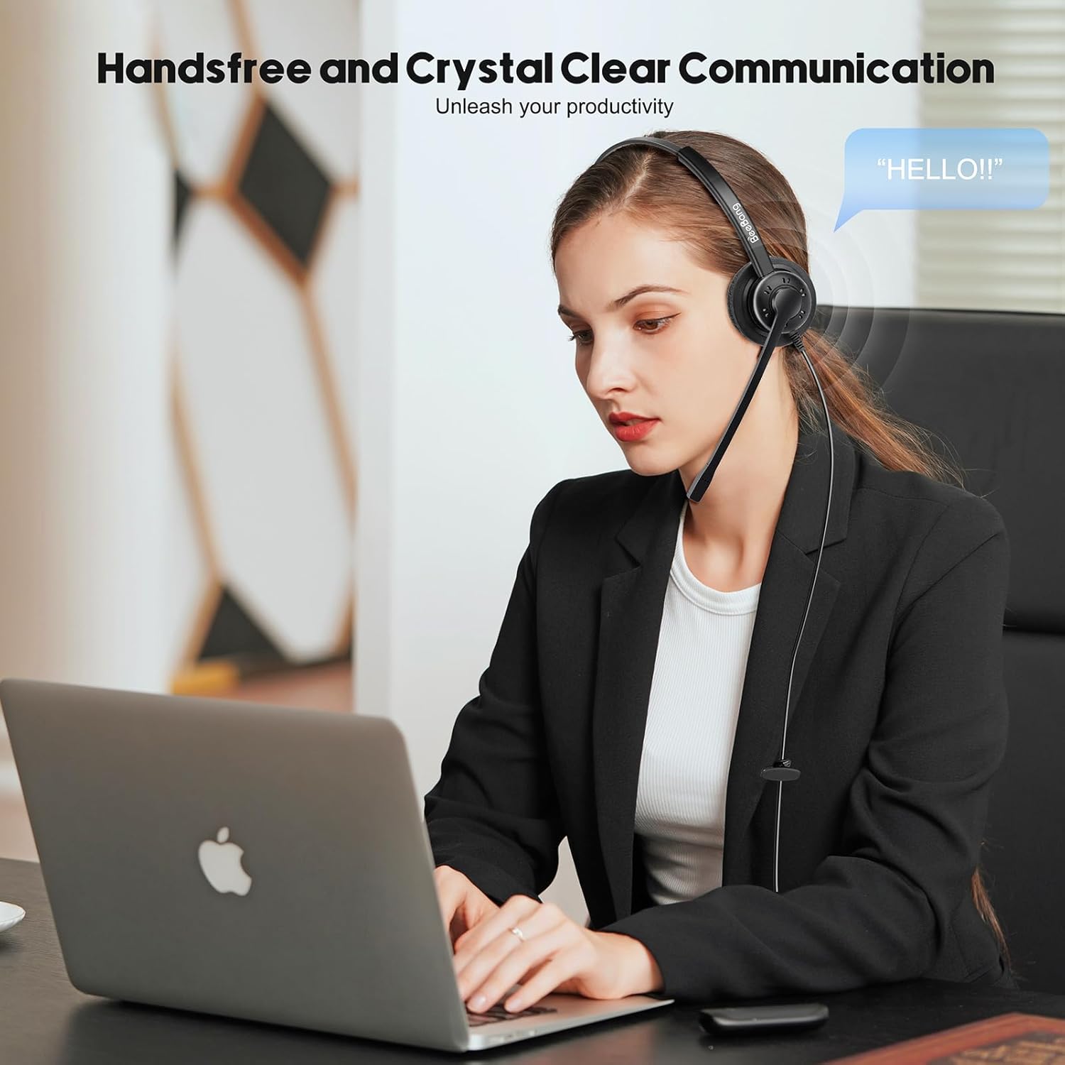 Telephone Headset with Pro Noise Canceling Microphone, RJ9 Phone Headset for Office Call Center Landline Deskphone, Work for Mitel NEC Shoretel Aastra Uniden Allworx Toshiba