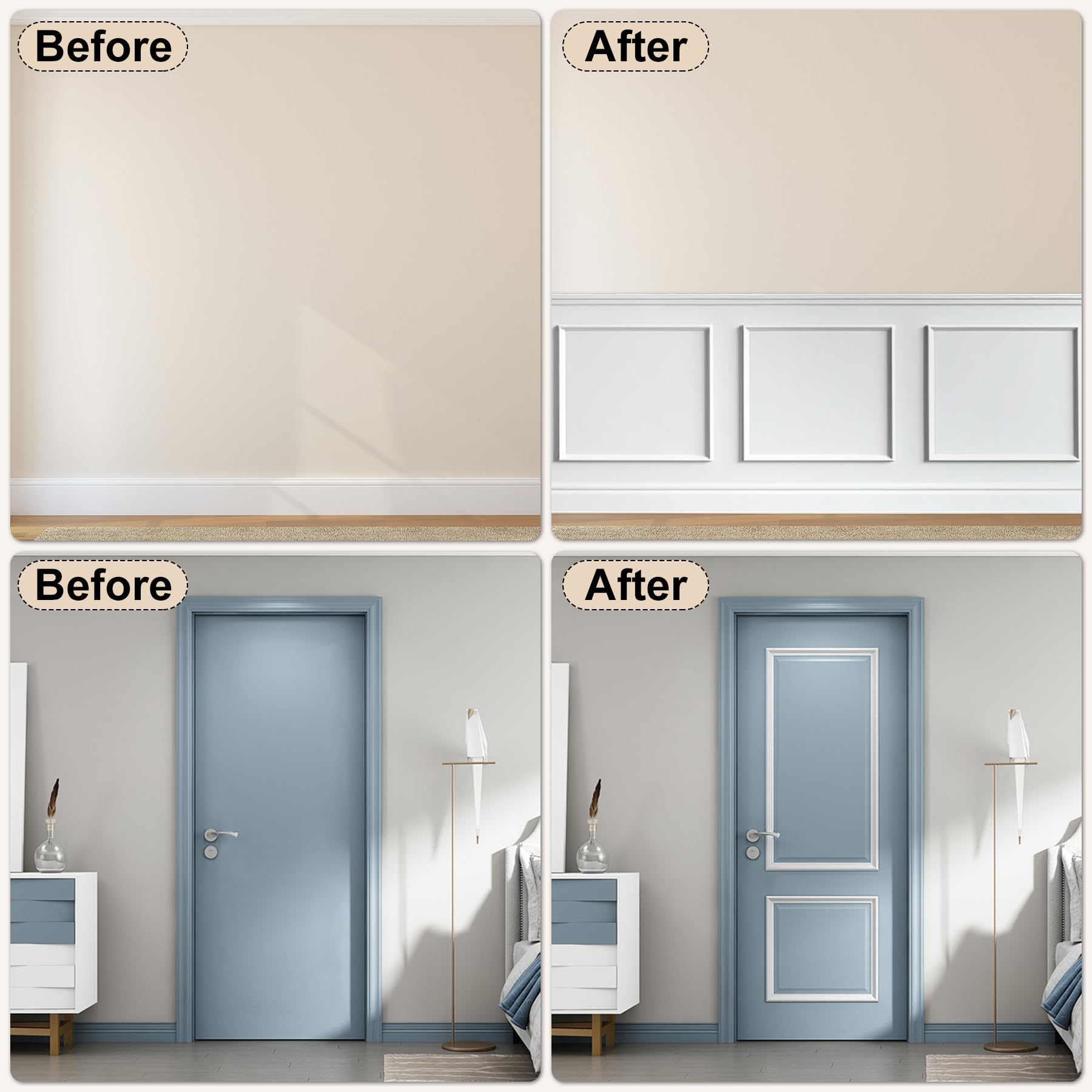 Hungbak 4-Set von 61cm x 61cm Vorgeschnittene Akzent Wand Formteil Trim Kit, Peel und Stick vorgefertigte Wainscoting Panels für Innendekoration, bereit, Stuhl Schienen Moulding