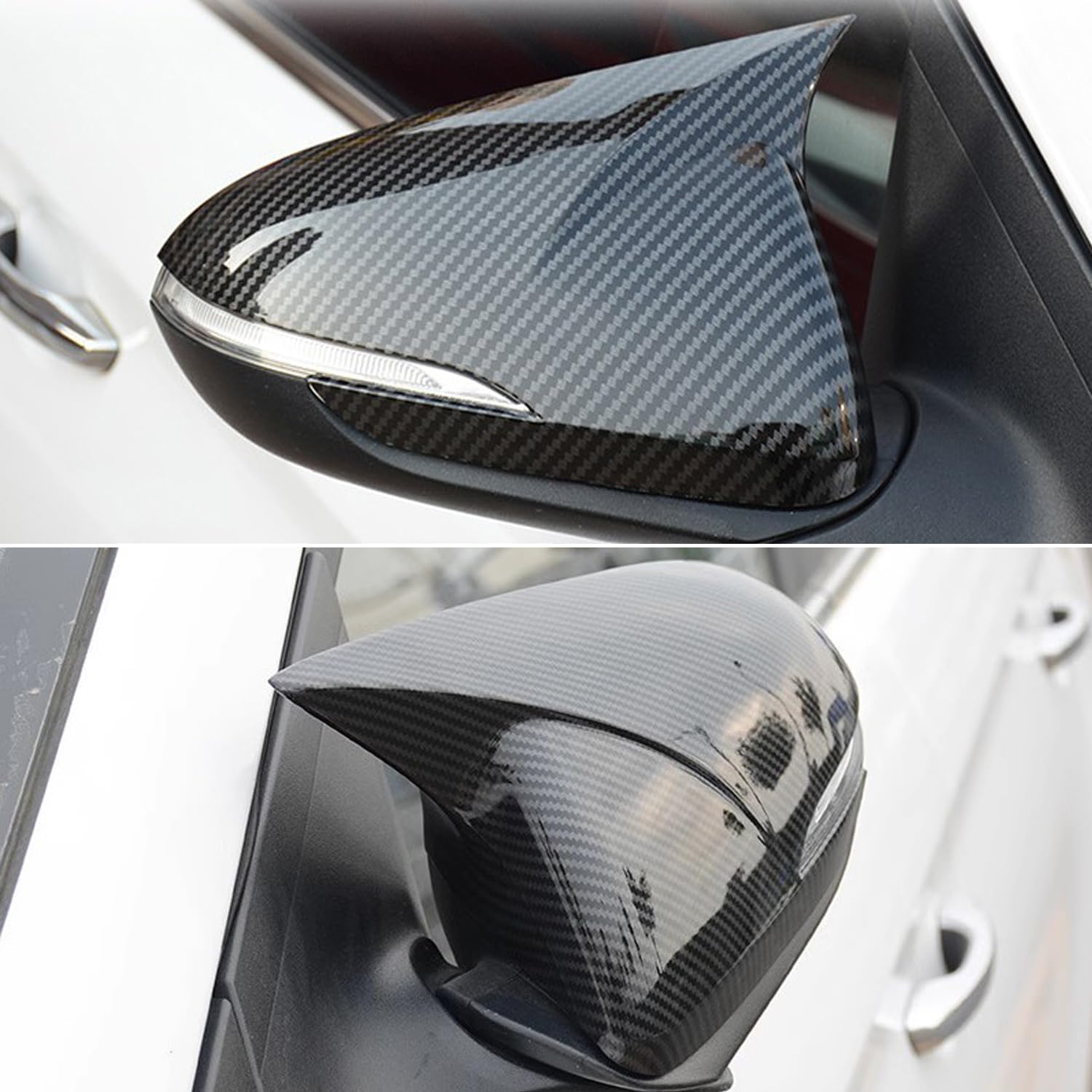 Blazeray Car Styling ABS Door Ox Horn Rear View Mirror Shell Cover Caps Trim Exterior Decoration Accessories For Hyundai Elantra 2017 2018 2019 2020(Carbon Fiber)