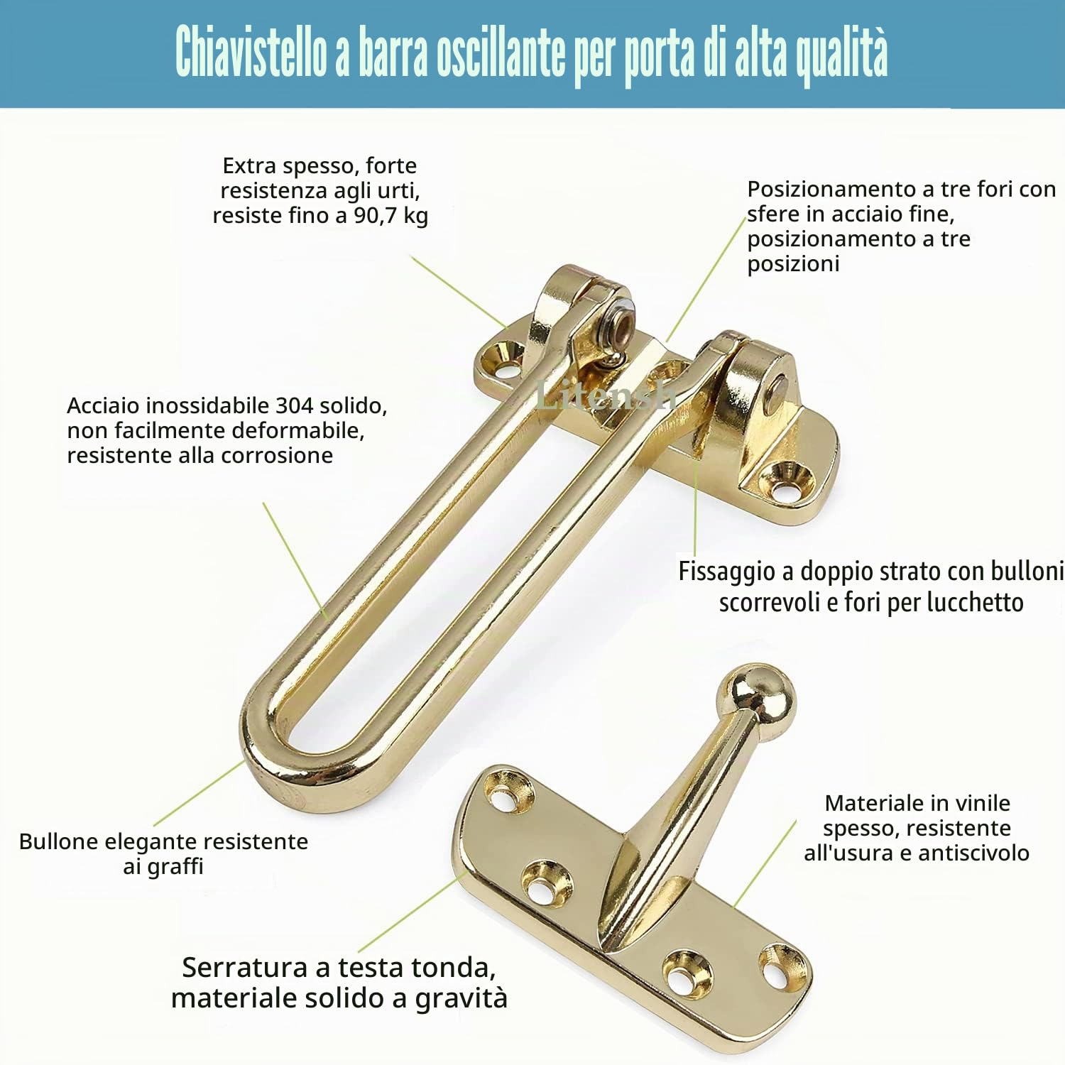 Serratura a catena per porta anteriore, Chiusura di Protezione Antifurto con Barra Girevole, Serratura di Sicurezza per la Casa per casa appartamento hotel dormitorio