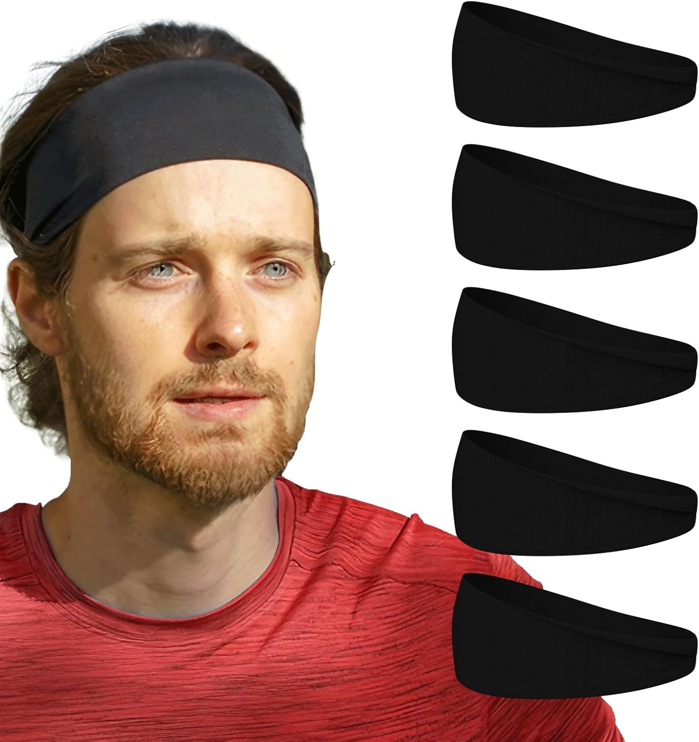 Relix Sports Headband for Men Black (5 Pack) Moisture Absorbing Workout Headband, Sweatband Headbands for Running, Cycling, Football, Yoga, Unisex Hairband