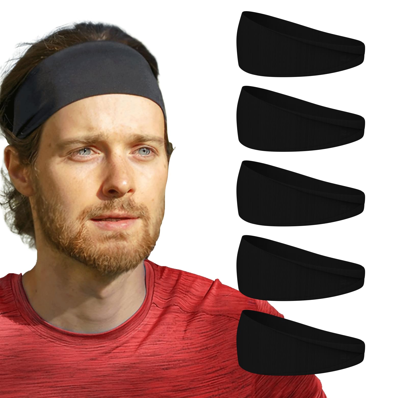 Relix Sports Headband for Men (Pack of 5) - Moisture Absorbing Workout Headband, Sweatband Headbands for Running, Cycling, Football, Yoga, Unisex