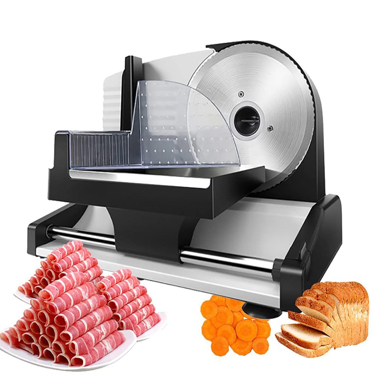 Cortadora De Carne EléCtrica De 200W con Cuchillas De Acero Inoxidable De 190mm, SemiautomáTica con Patas Antideslizantes para Carne, Queso, Pan Y Verduras, Grosor Ajustable De 0-15mm